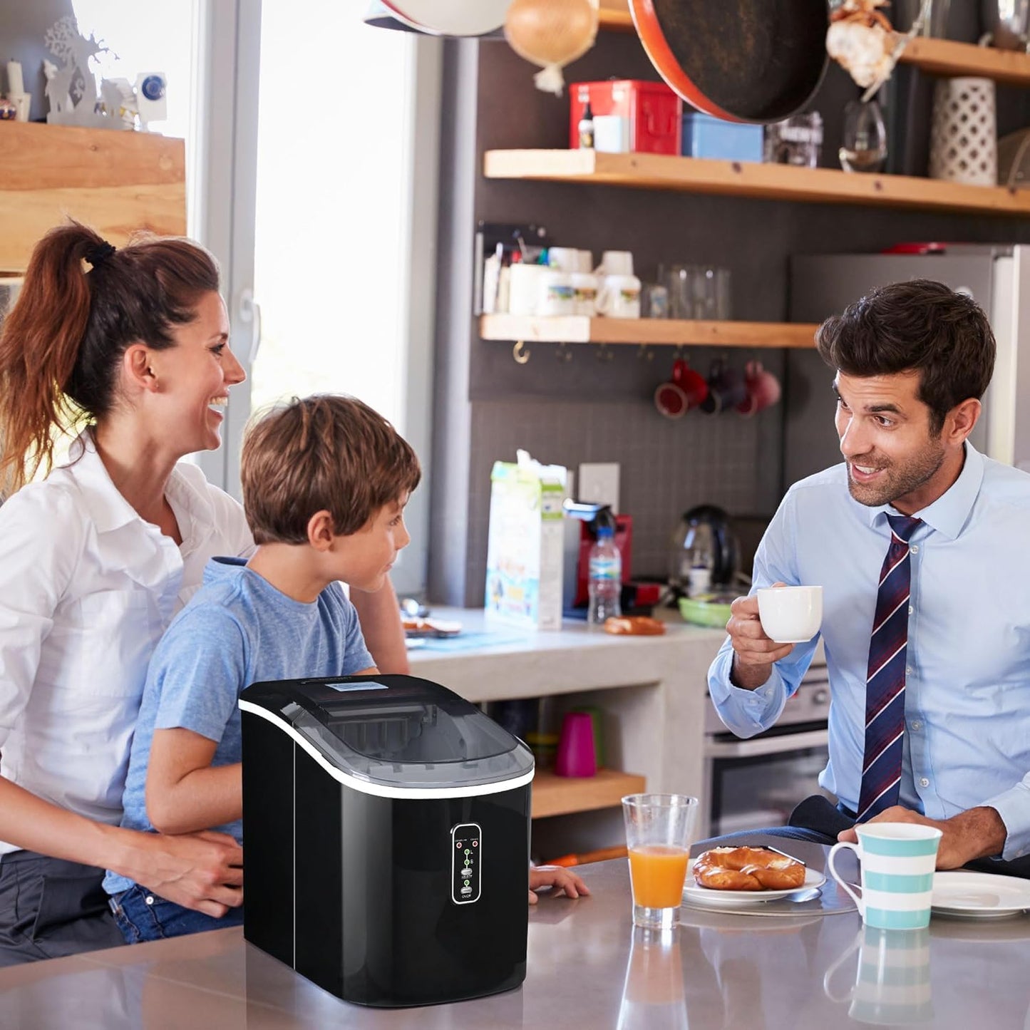 EUHOMY Nugget Ice Makers for Countertop with Ice Scoop & Basket, Self-Cleaning Sonic Pebble/Pellet Ice Maker Machine with 35lbs/24H Soft Ice for Home/Kitchen/Office, Stainless Steel, Silver