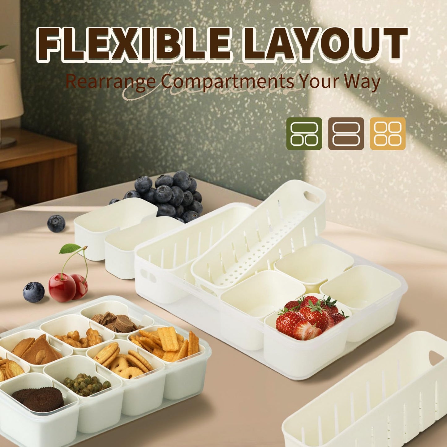 Divided Serving Tray for Candy, Condiment, Fruits and Nuts - Dishwasher Safe Snackle Box Container with Lid - Portable Charcuterie Board for Parties, Picnics, Travel and On-the-Go Snacking (6 Cups)