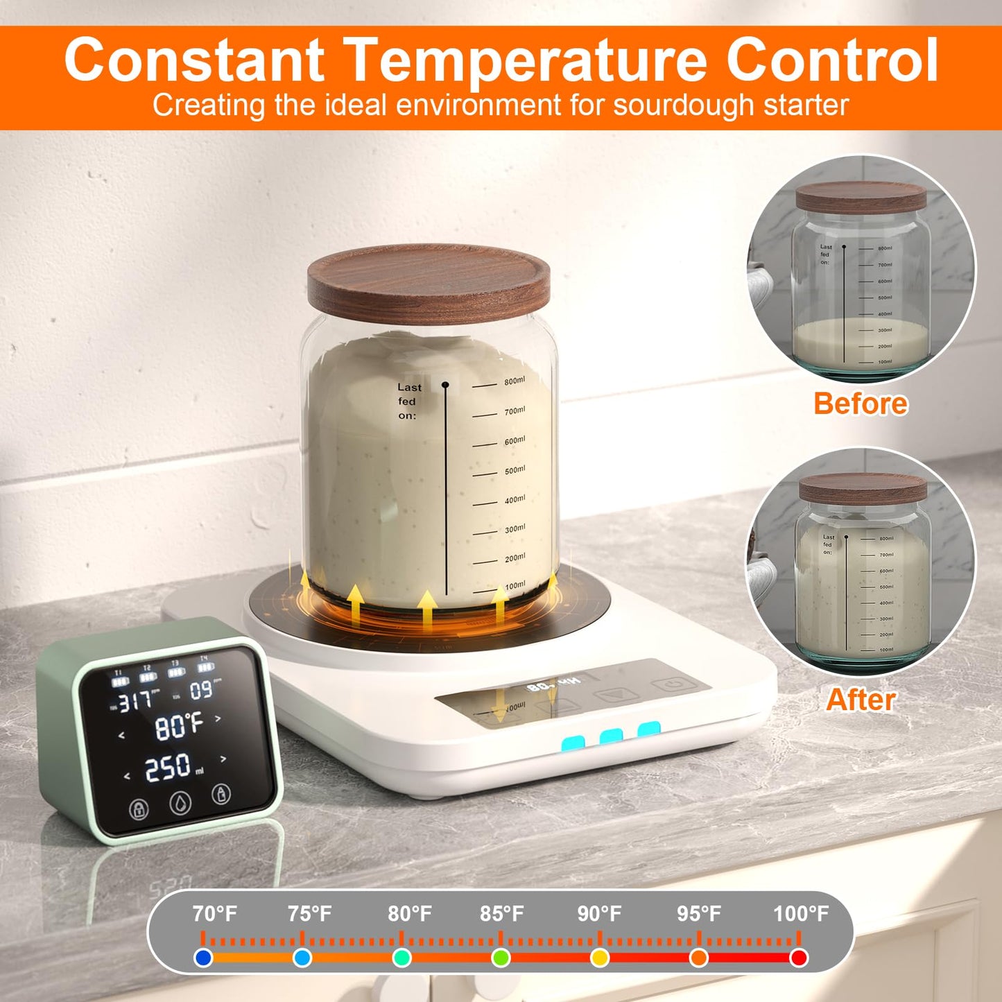 Electric Sourdough Starter Warmer Mat, Upgrade Warming Heating Pad for Sour Dough Starter, Sourdough Heater Proofing Tool for Home Baking with US Plug Thermostat Control, Timing, Memory Function