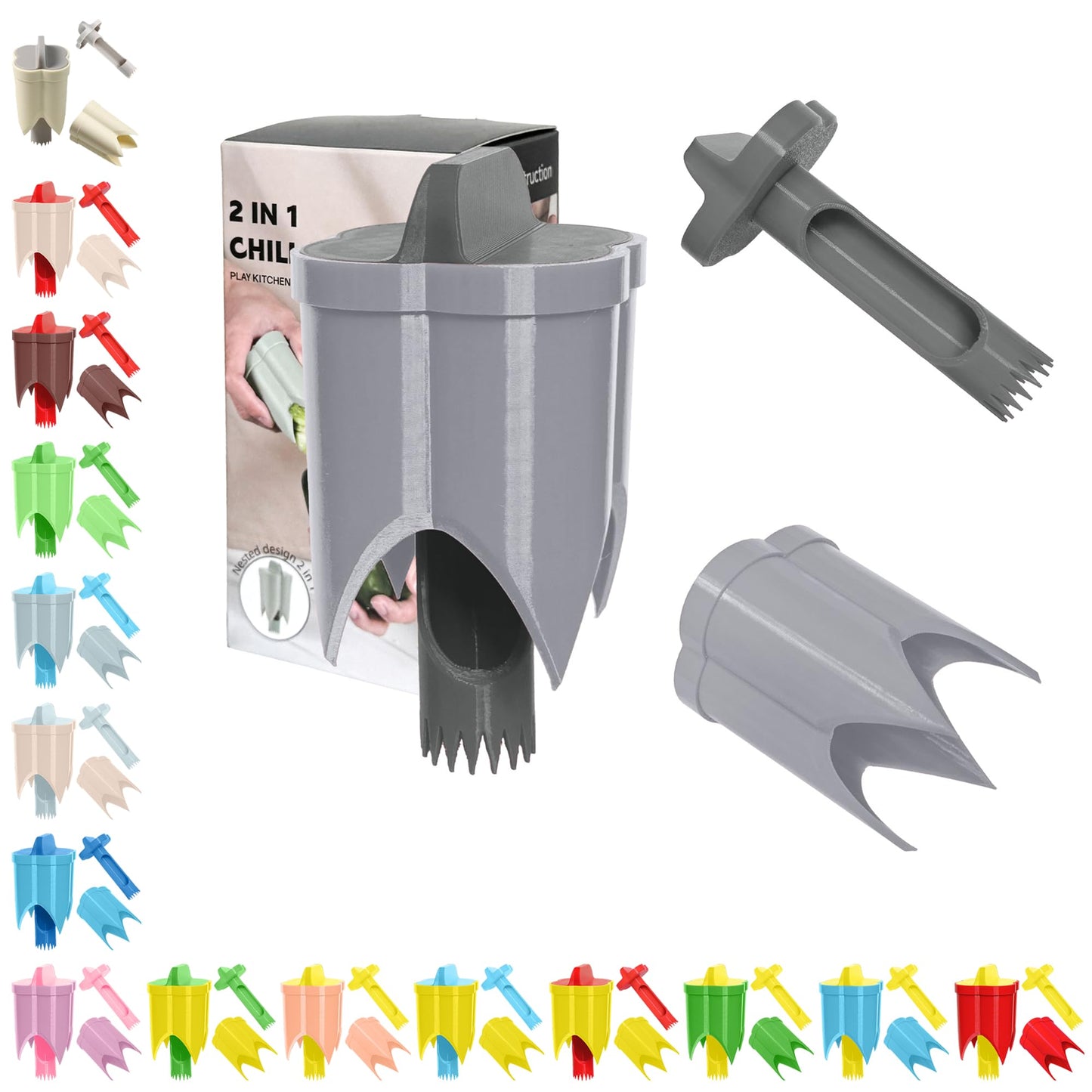 Pepper Corer, 2 in 1 Red Bell Pepper Seed Corer Remover Tool, Fruit & Vegetable Corers Quick Cave Tools for Jalapeno Cutter Deseeder, Blue Yellow, 3 PCS