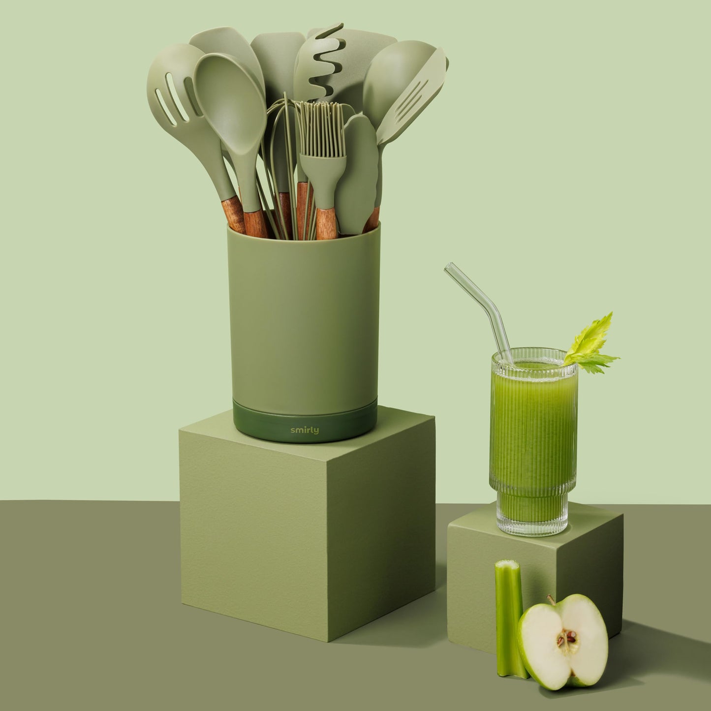 Silicone Kitchen Utensils Set & Holder: Cooking Utensils Set - Kitchen Essentials for New Home & 1st Apartment- Silicone Spatula Set, Cooking Spoons for Nonstick Cookware (Acacia Wood, Cream White)