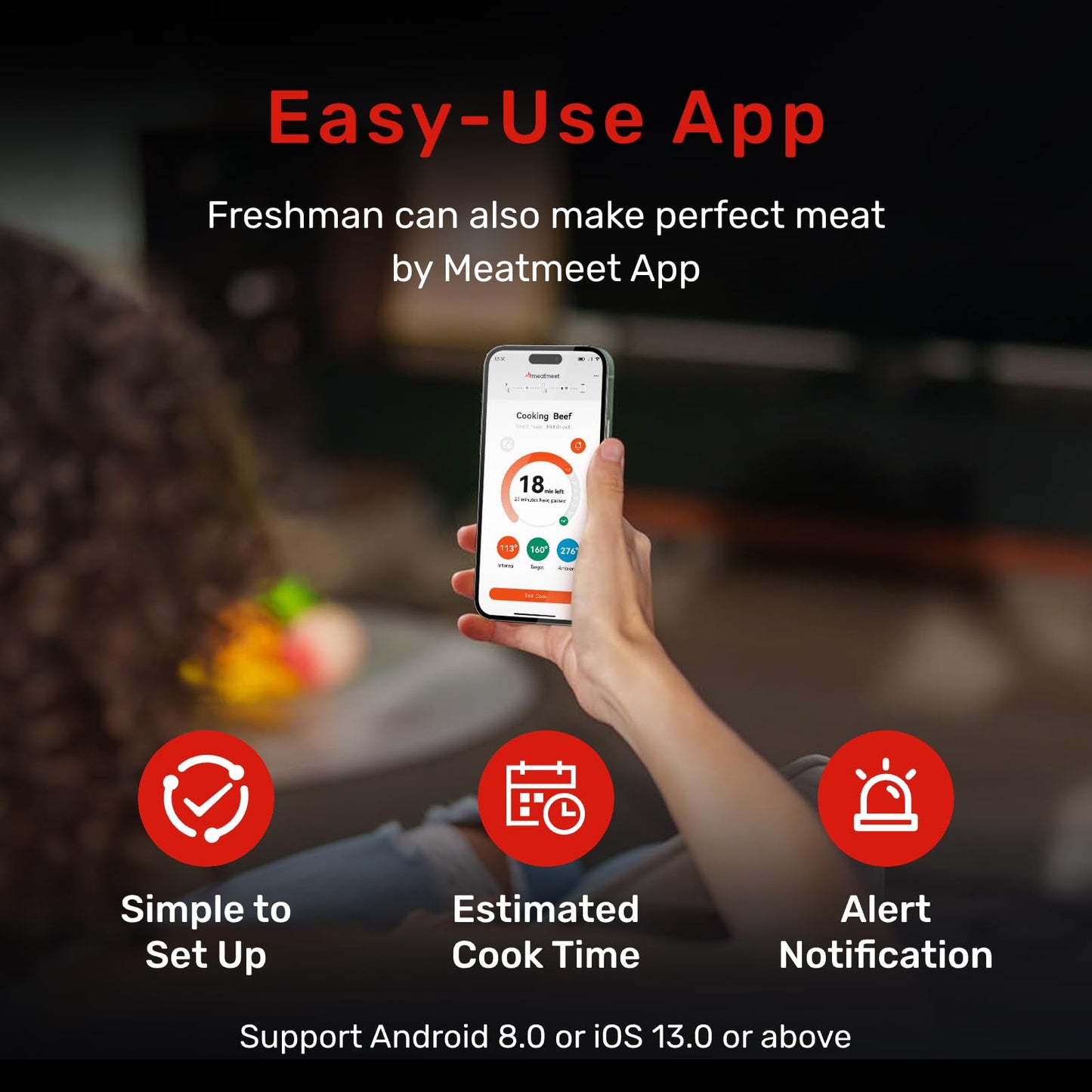 Pro Smart WiFi Wireless Meat Thermometer, Unlimited Range, Improved Stability, Ultra-Thin Probe, Bluetooth Digital Food Thermometer for Remote Monitoring of Oven/Kitchen/BBQ/Grill/Rotisserie