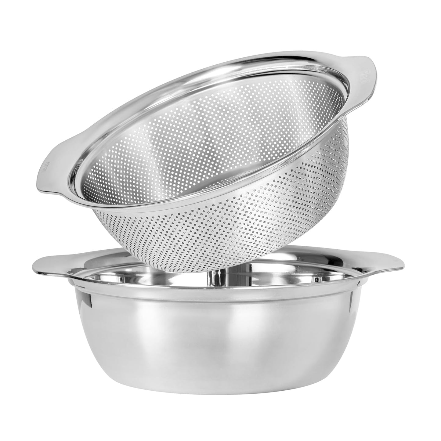 304 Stainless Steel Microporous Colander, 2.5QT Large Capacity with Mixing Bowl For washing vegetables, fruit and rice and for draining cooked pasta(2PC)