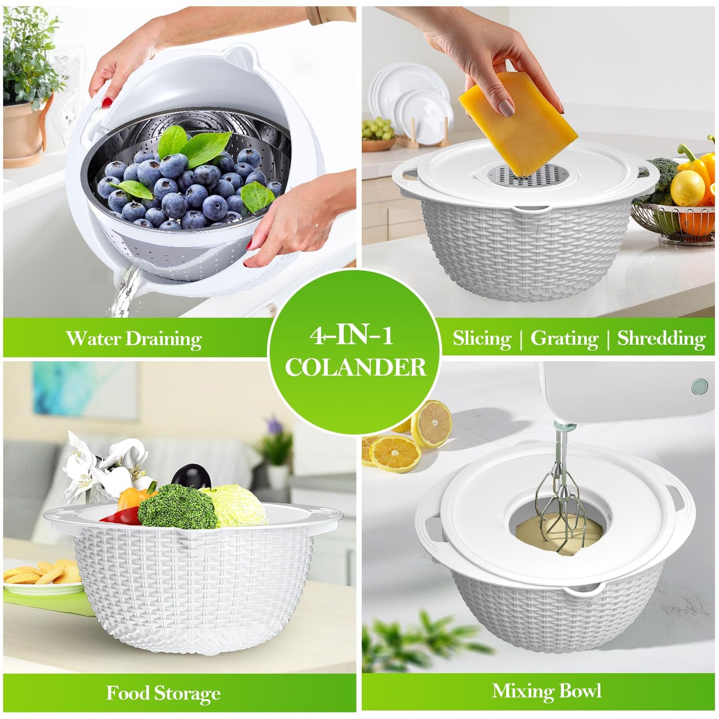 Over the Sink Colander - Strainers and Colanders - Stainless Steel Strainer - Expandable Sink Colander with Rubber Grip for Strain, Drain, Rinse Fruits, Vegetables, Home Kitchen Essentials