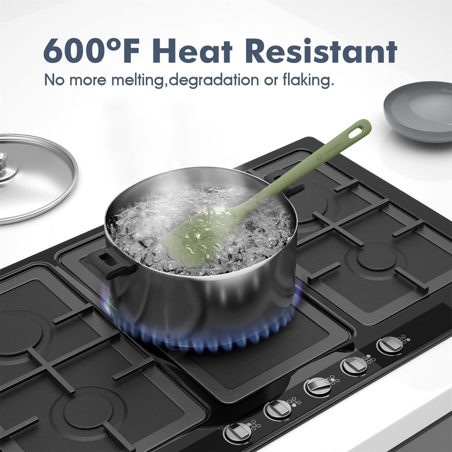 5 Pieces Silicone Spatula Set, Food Grade Rubber Spatula, Upgrade Strong Handle with Ergonomic Grip, Heat Resistant Up to 600°F for Nonstick Cookware, Cooking