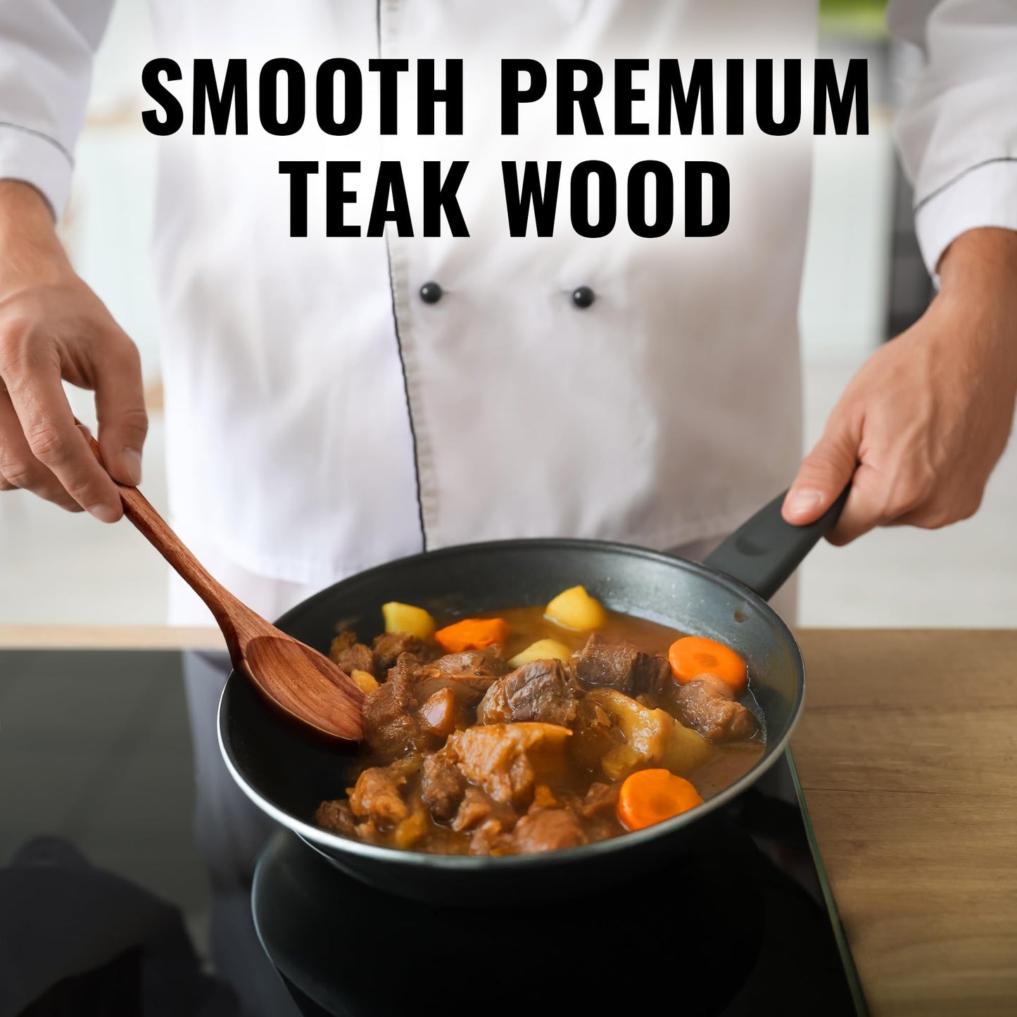 Zulay Kitchen 9.4" Teak Wooden Cooking Spoon – Durable, Non-Stick Wooden Utensil for Cooking, Stirring, Mixing & Serving – Heat-Resistant, Smooth Finish Kitchen Spoon for Nonstick Cookware