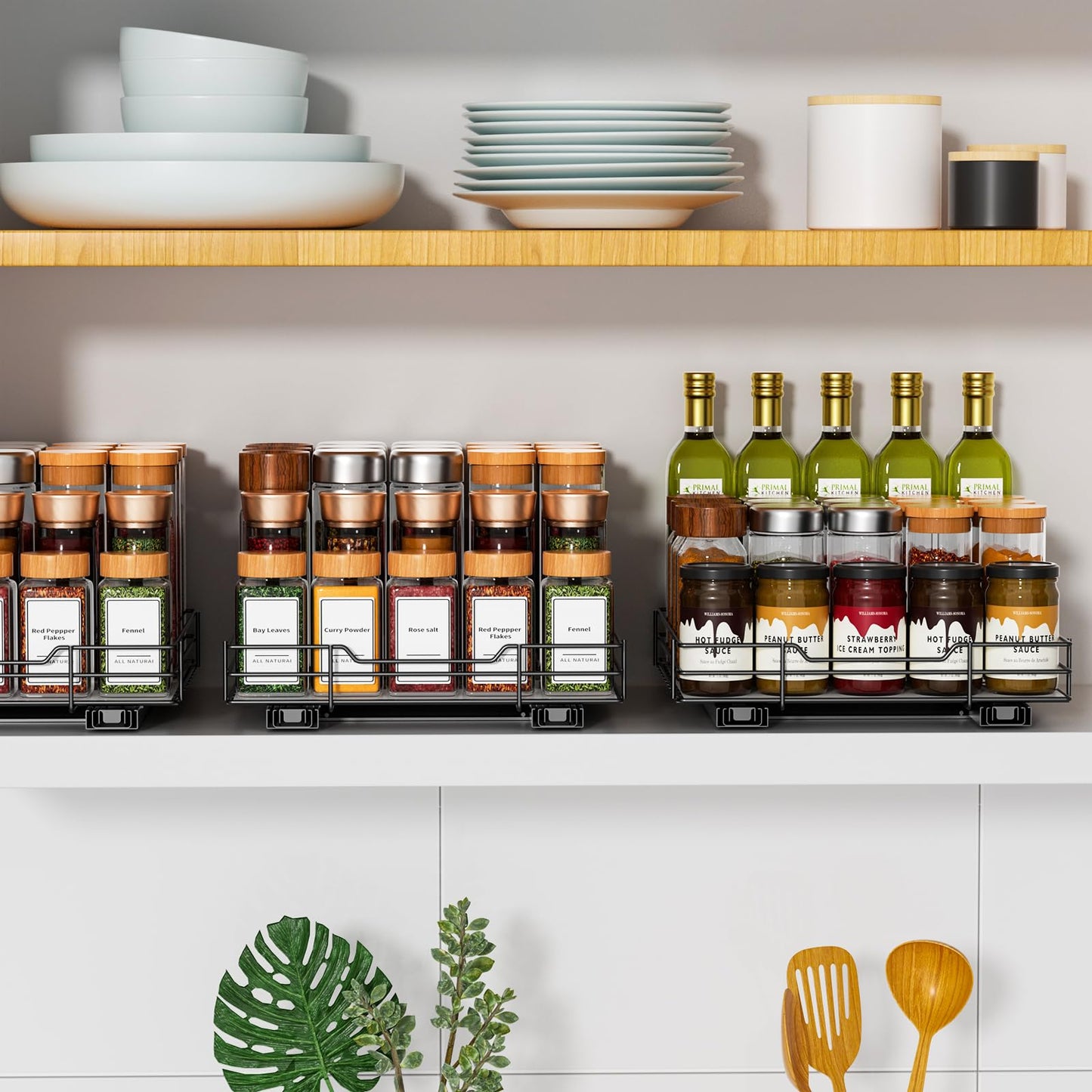 RCHYFEED Pull Out Spice Rack Organizer for Cabinet,Slide out Spice Organizer for Inside Cabinets,Heavy Duty Spice Organization for Kitchen and Pantry,Seasoning,Sauces(1-Tier,8.5" Wx10.5 Dx2.5 H)