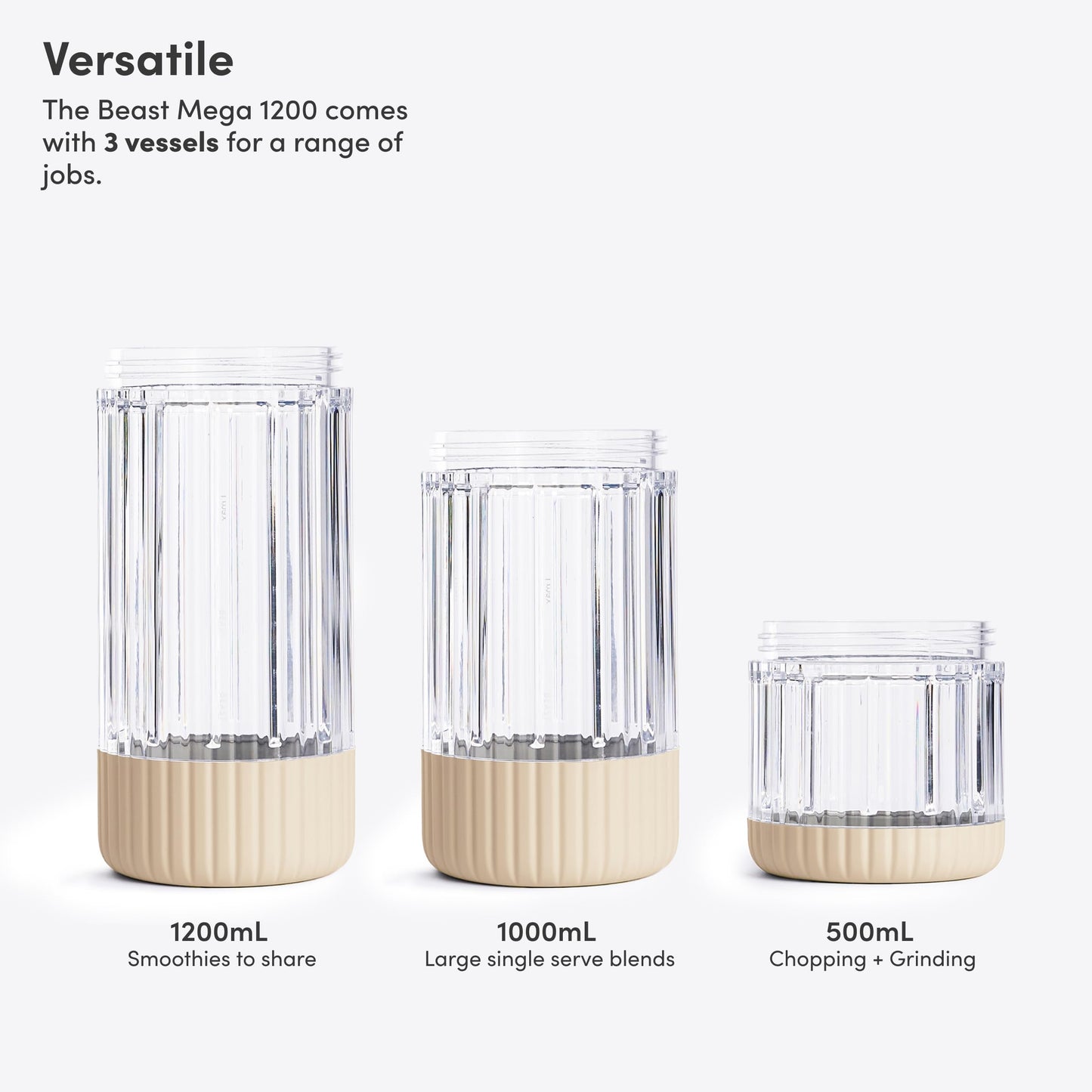 Beast Mega 1200 Plus | Premium Countertop Blender | Smoothies, Shakes, Sauces, Dips, Soups | Blends Ice and Frozen Fruit | XL Vessel | With Extra Vessels, Straw System | (Charcoal, 120V)