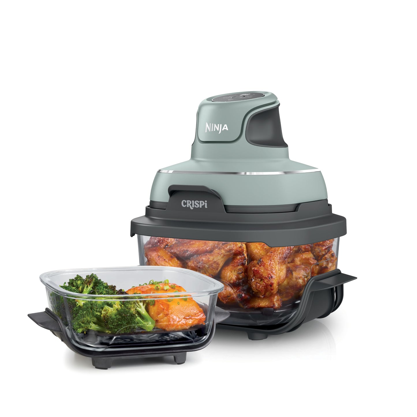 Ninja | Air Fryer | Crispi 4-in-1 Portable Cooking System | 4QT & 6 Cup Glass Containers, Crisper Plates & Storage Lids Included | Microwave, Freezer & Dishwasher Safe | Cherry Crush | FN101DR