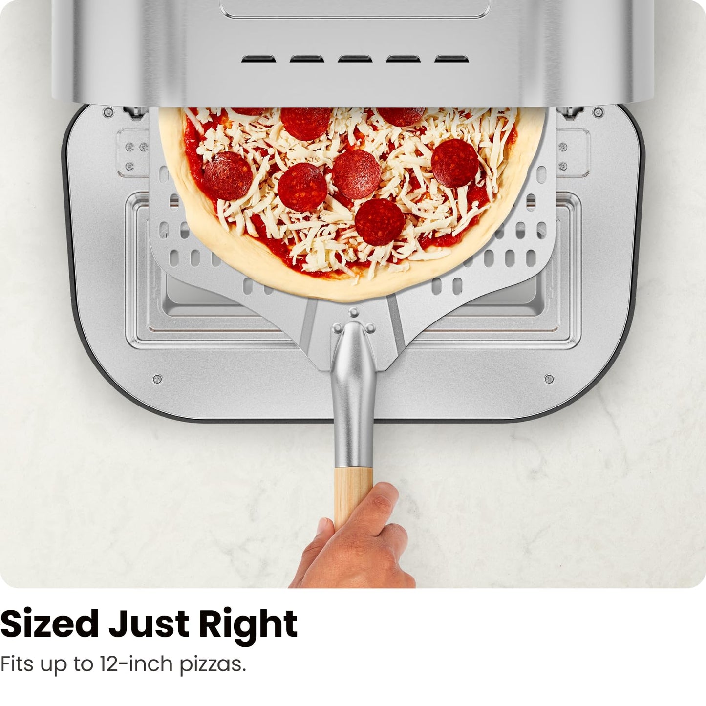 CHEFMAN Indoor Pizza Oven - Makes 12 Inch Pizzas in Minutes, Heats up to 800°F - Countertop Electric Pizza Maker with 5 Touchscreen Presets, Pizza Stone and Peel Included - Stainless Black