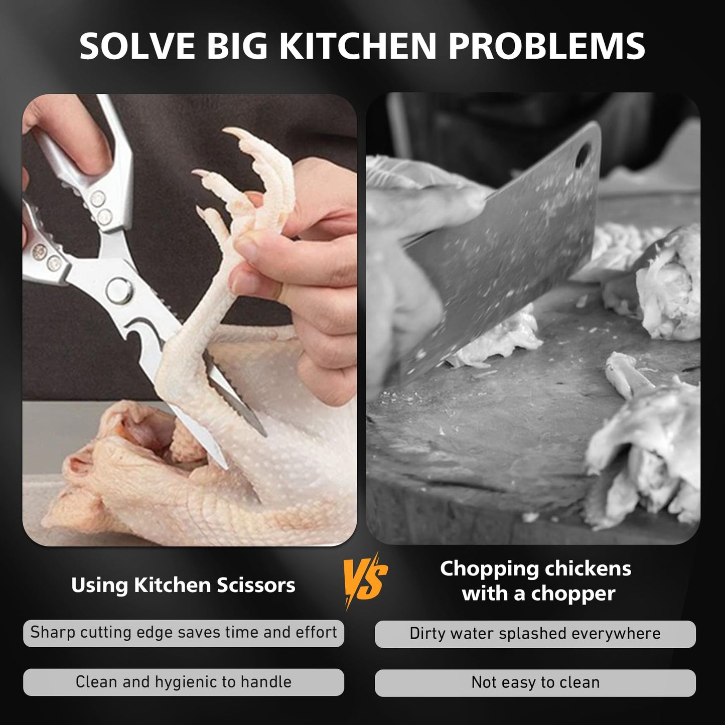 BALUCA Heavy Duty Kitchen Scissors All Purpose - Professional Stainless Steel Japanese Kitchen Shears for Food, Chicken Bones & Turkey | Dishwasher Safe, Sharp Meat & Poultry Scissors (Modern)