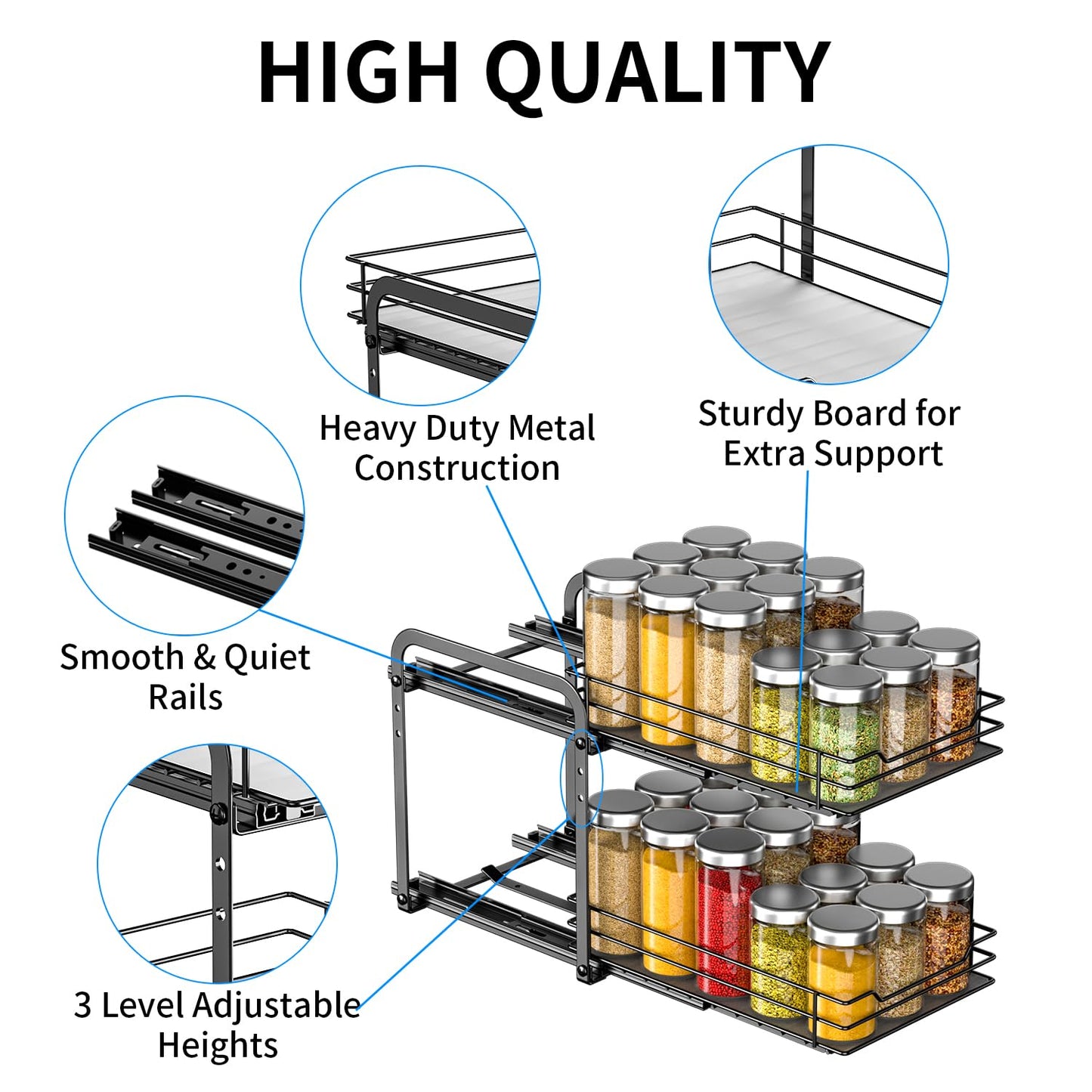 RCHYFEED Pull Out Spice Rack Organizer for Cabinet,Slide out Spice Organizer for Inside Cabinets,Heavy Duty Spice Organization for Kitchen and Pantry,Seasoning,Sauces(1-Tier,8.5" Wx10.5 Dx2.5 H)