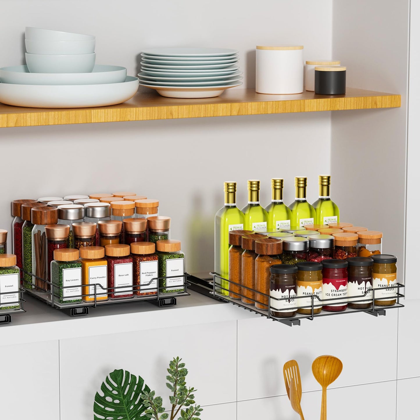 RCHYFEED Pull Out Spice Rack Organizer for Cabinet,Slide out Spice Organizer for Inside Cabinets,Heavy Duty Spice Organization for Kitchen and Pantry,Seasoning,Sauces(1-Tier,8.5" Wx10.5 Dx2.5 H)