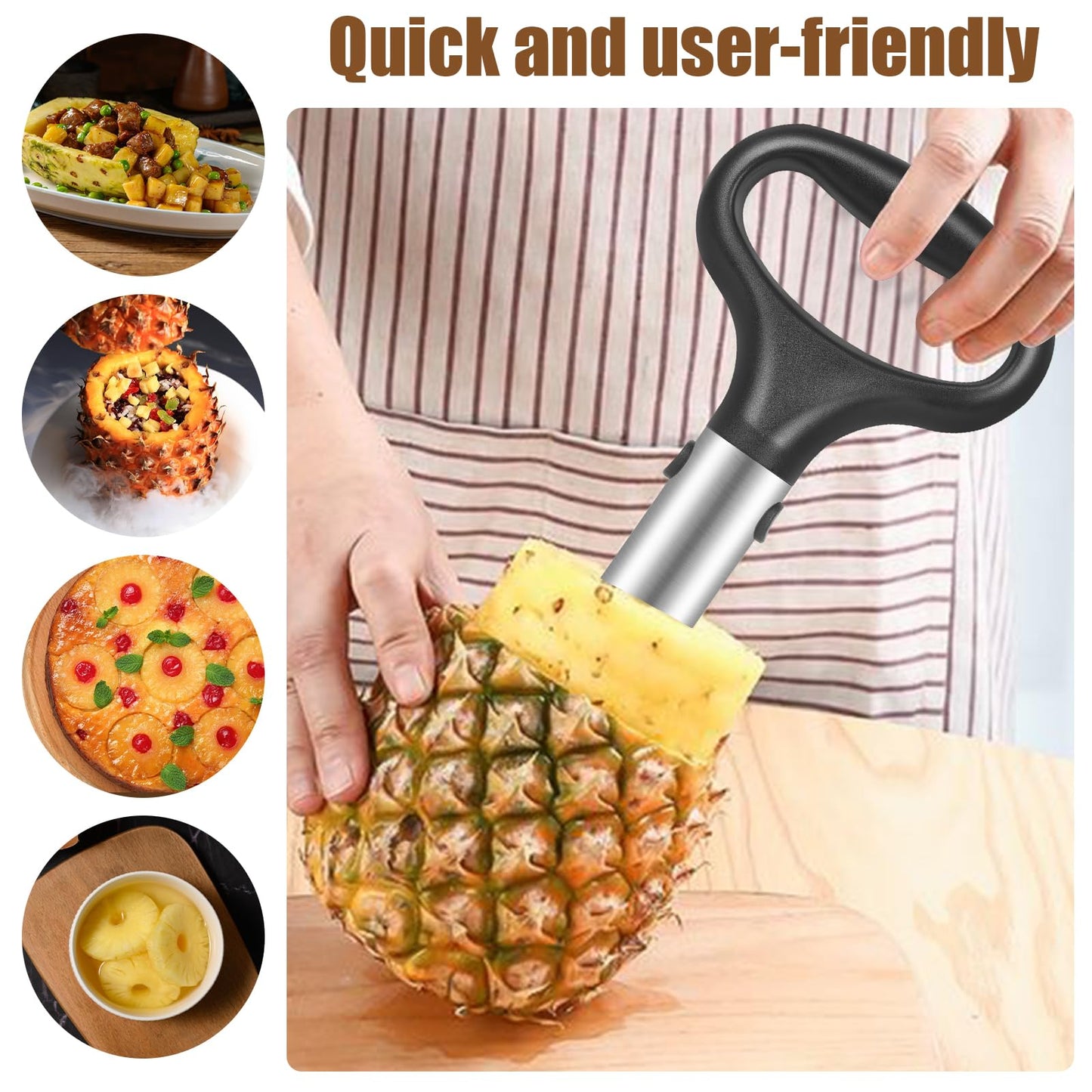 Cook Guy Hollow Handle Pineapple Corer and Slicer Set - Features Reinforced Stainless Steel Pineapple Cutter and Fruit Knife - Effortless Core Removal and Slicing Tool