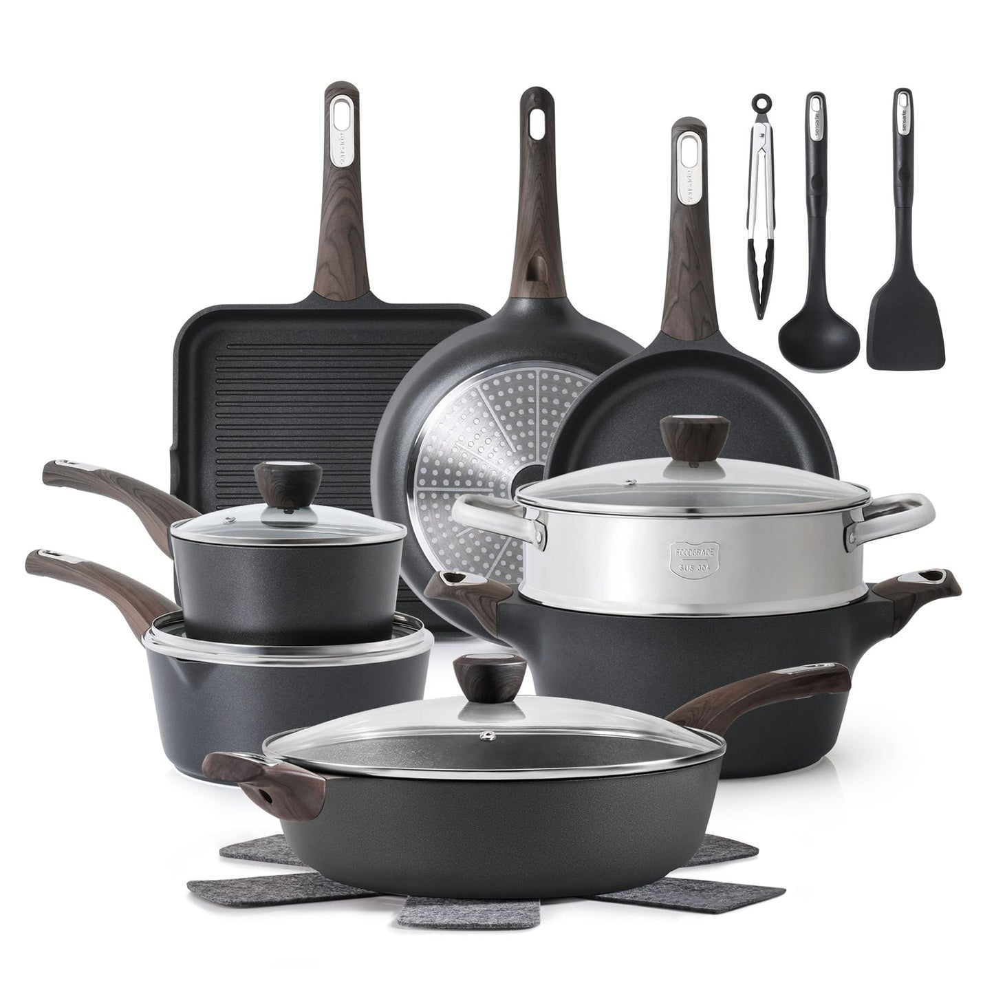 SENSARTE Ceramic Cookware Sets, Pots and Pans Set Nonstick, 20-Piece Induction Cookware, Non-toxic Healthy Non Stick Kitchen Cooking Set with Stay-Cool Handles, PFAS PTFE PFOA PFOS Free