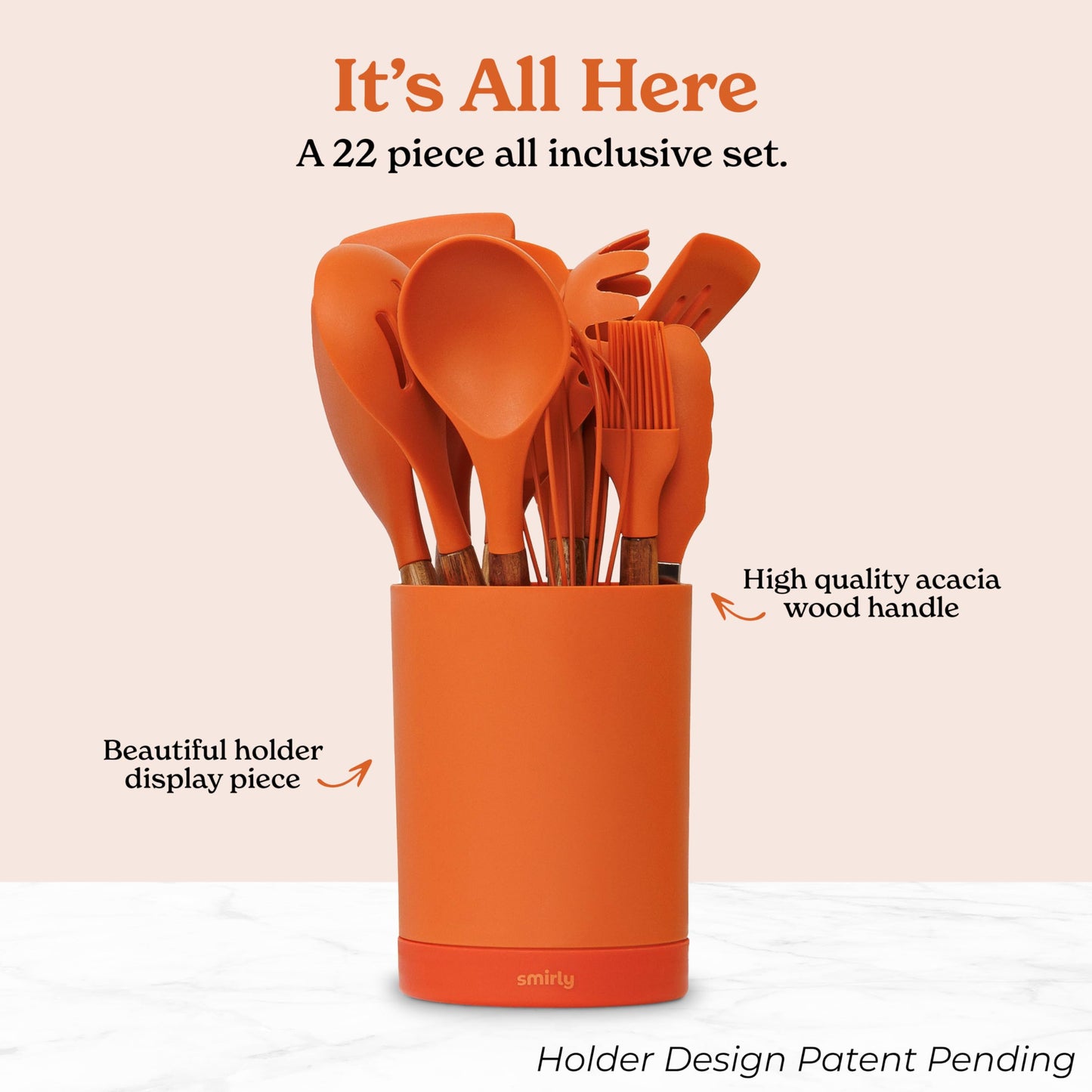 Silicone Kitchen Utensils Set & Holder: Cooking Utensils Set - Kitchen Essentials for New Home & 1st Apartment- Silicone Spatula Set, Cooking Spoons for Nonstick Cookware (Acacia Wood, Cream White)