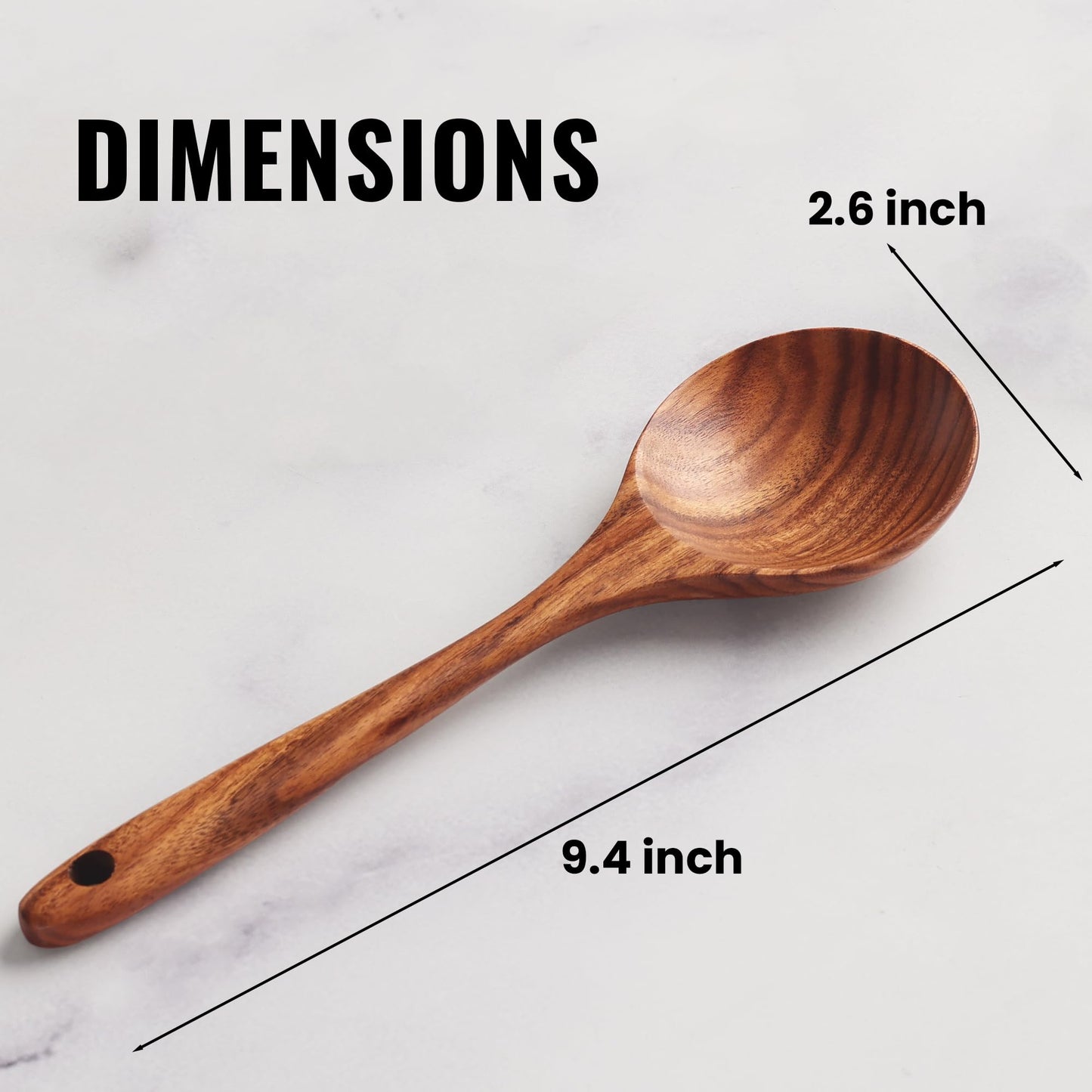 Zulay Kitchen 9.4" Teak Wooden Cooking Spoon – Durable, Non-Stick Wooden Utensil for Cooking, Stirring, Mixing & Serving – Heat-Resistant, Smooth Finish Kitchen Spoon for Nonstick Cookware
