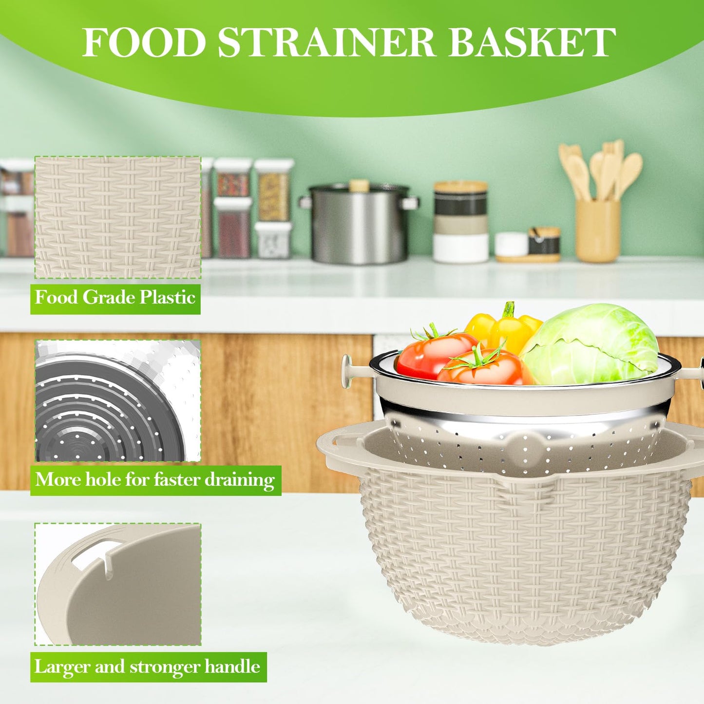 Over the Sink Colander - Strainers and Colanders - Stainless Steel Strainer - Expandable Sink Colander with Rubber Grip for Strain, Drain, Rinse Fruits, Vegetables, Home Kitchen Essentials