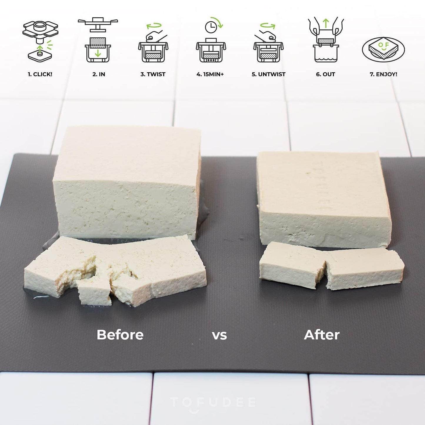 Tofu Press for Vegan - Dishwasher Safe & BPA Free Tofu Presser that Swiftly Drains Water from Soft, Firm, Extra Firm & Organic Tofu Without Crack in just 15-20min - Enhanced Flavor & Texture