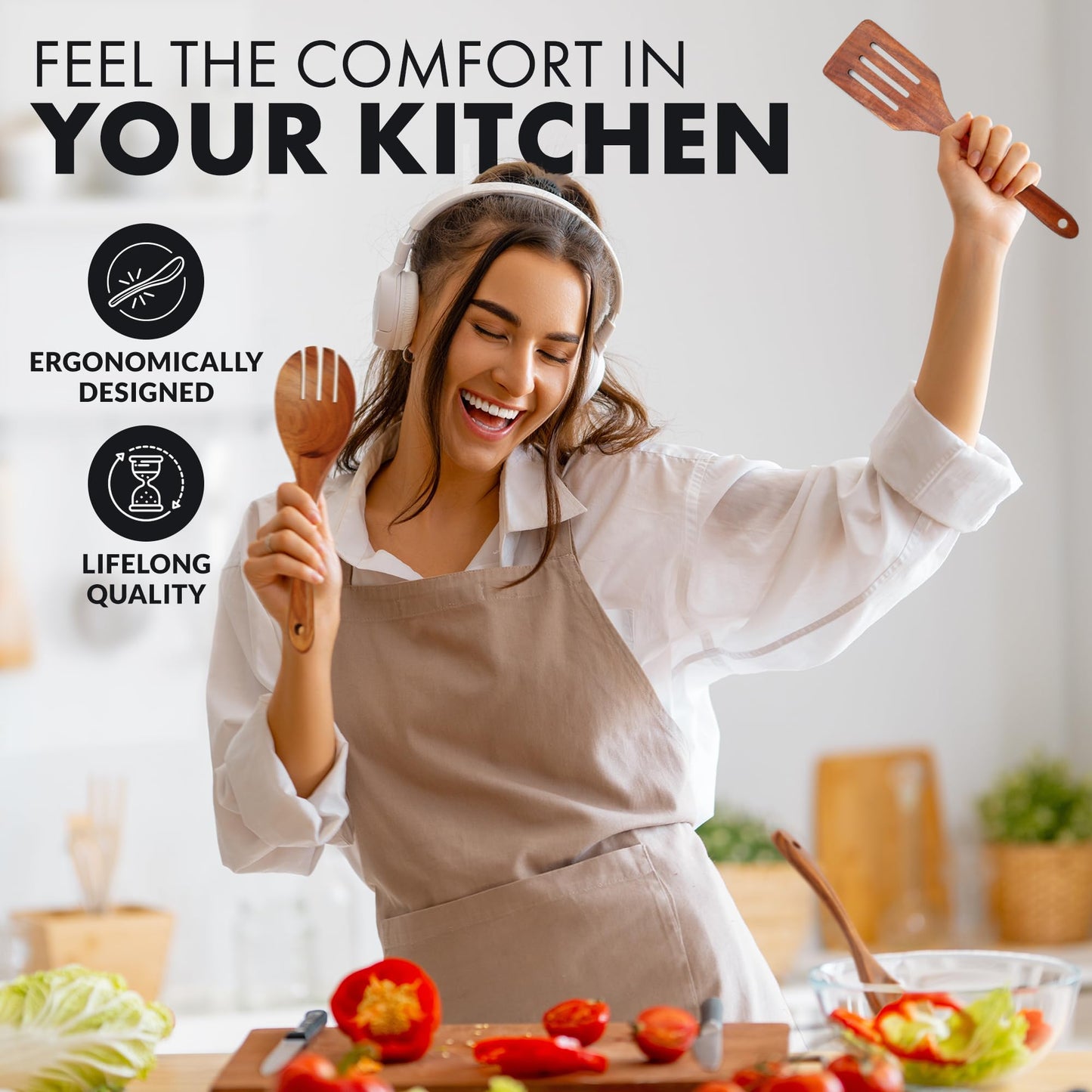 Zulay Kitchen 9.4" Teak Wooden Cooking Spoon – Durable, Non-Stick Wooden Utensil for Cooking, Stirring, Mixing & Serving – Heat-Resistant, Smooth Finish Kitchen Spoon for Nonstick Cookware