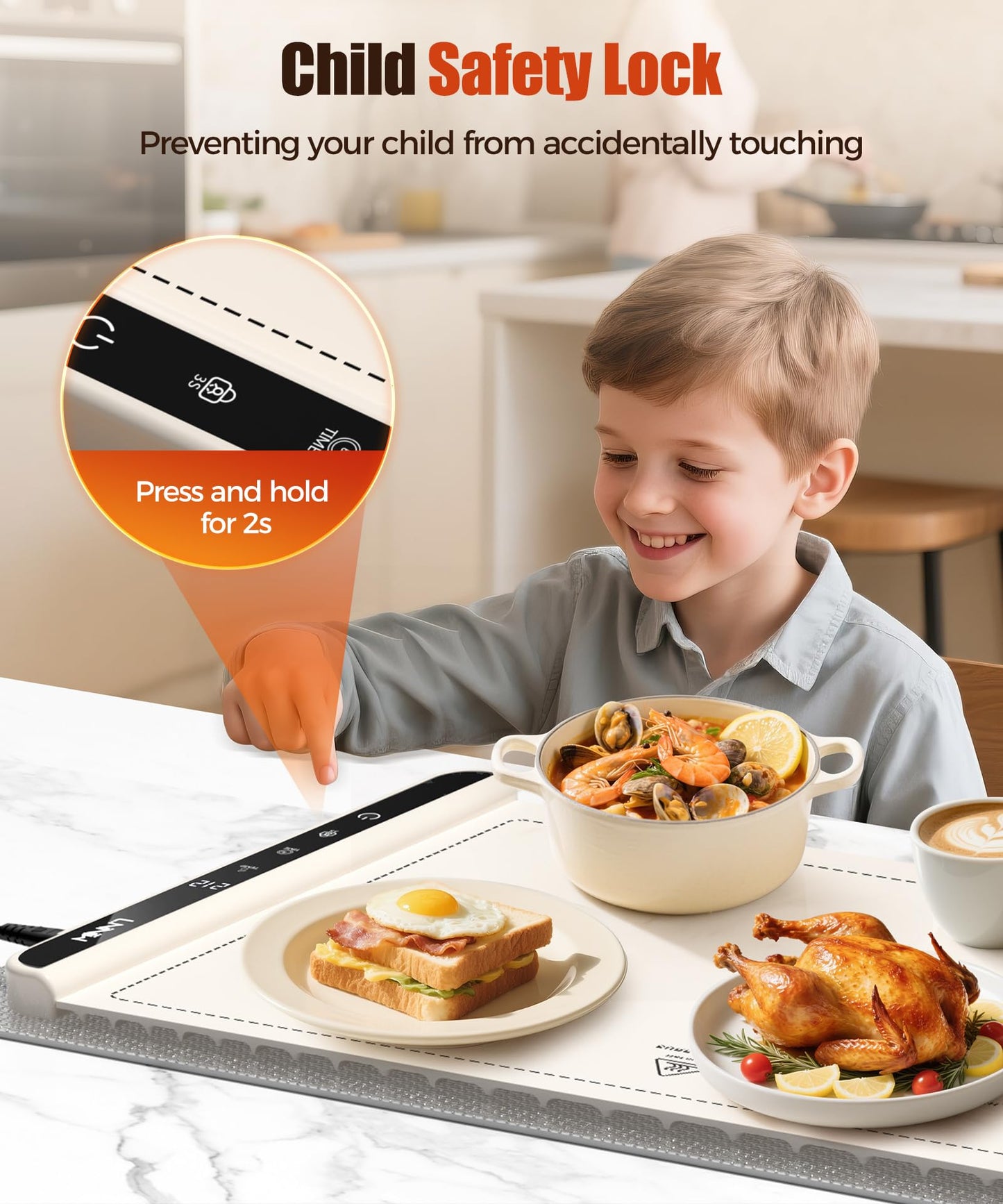 Food Warming Mat with Heat-Resistant Pad, 26X15 Inch, 6 Temperature & 6 Timer Settings, Child Lock Safety,Food Warmer Chafing Dishes for Buffet,Gatherings,Parties,Everyday Use