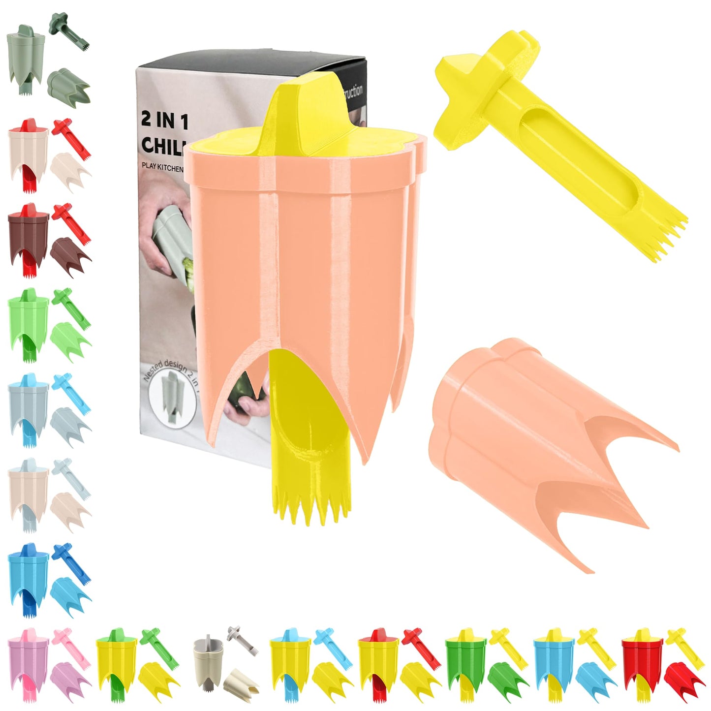 Pepper Corer, 2 in 1 Red Bell Pepper Seed Corer Remover Tool, Fruit & Vegetable Corers Quick Cave Tools for Jalapeno Cutter Deseeder, Blue Yellow, 3 PCS