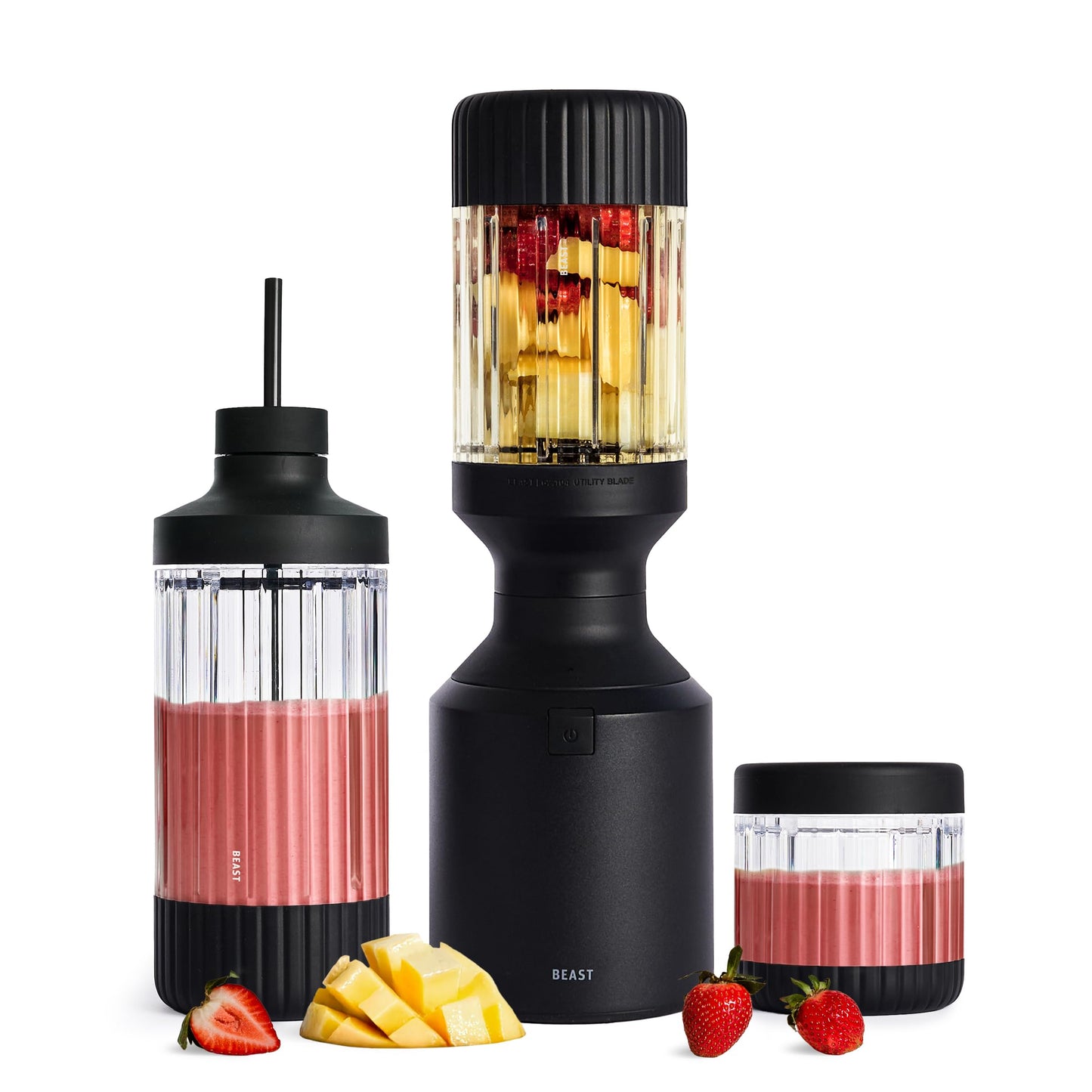 Beast Mega 1200 Plus | Premium Countertop Blender | Smoothies, Shakes, Sauces, Dips, Soups | Blends Ice and Frozen Fruit | XL Vessel | With Extra Vessels, Straw System | (Charcoal, 120V)