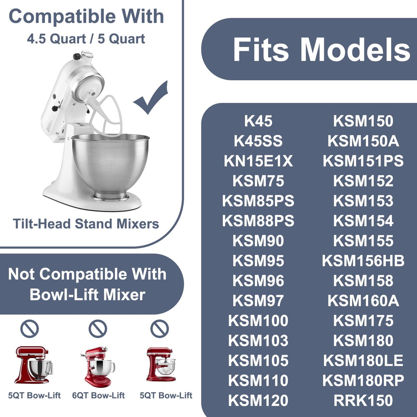 Stainless Steel Flat Beater for Kitchen Aid 4.5-5 Qt Tilt Head Mixers, Compatible Kitchenaid Paddle Attachment for Stir all of Mixtures|Durable and Heavy Duty Replacement