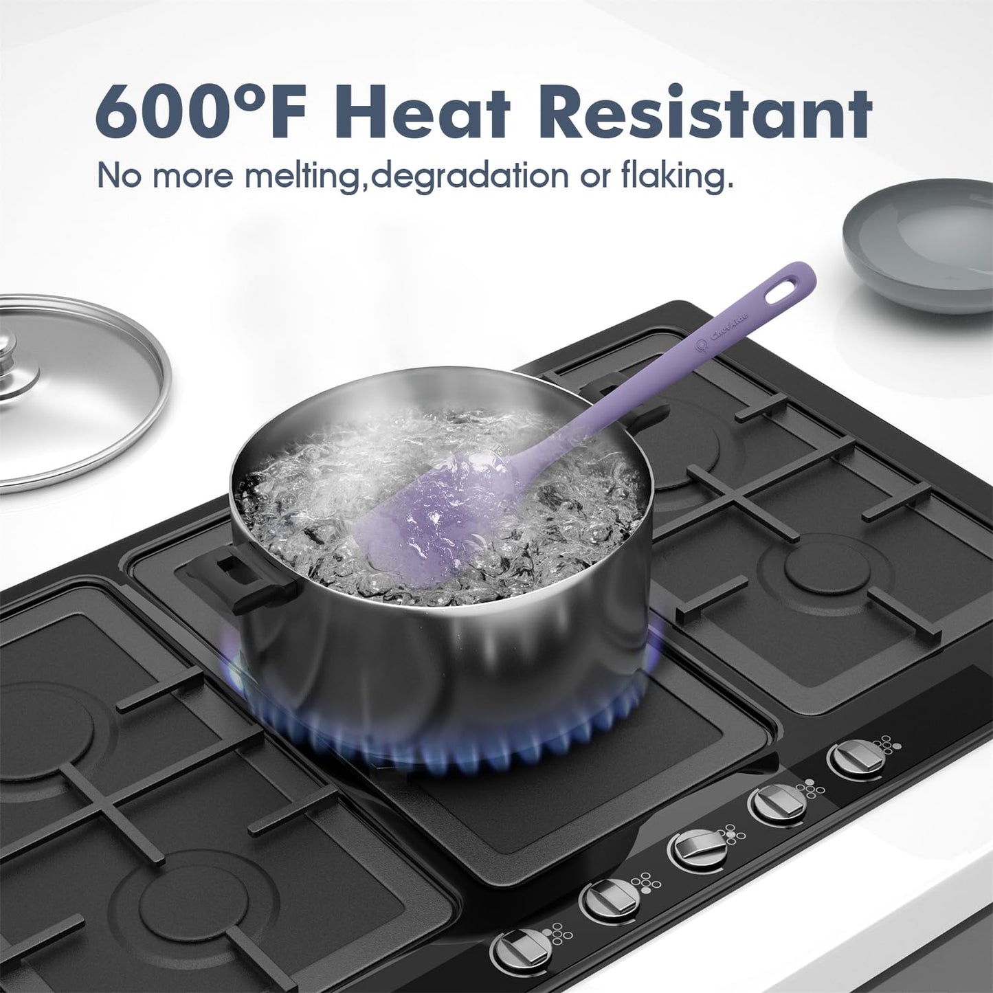 5 Pieces Silicone Spatula Set, Food Grade Rubber Spatula, Upgrade Strong Handle with Ergonomic Grip, Heat Resistant Up to 600°F for Nonstick Cookware, Cooking