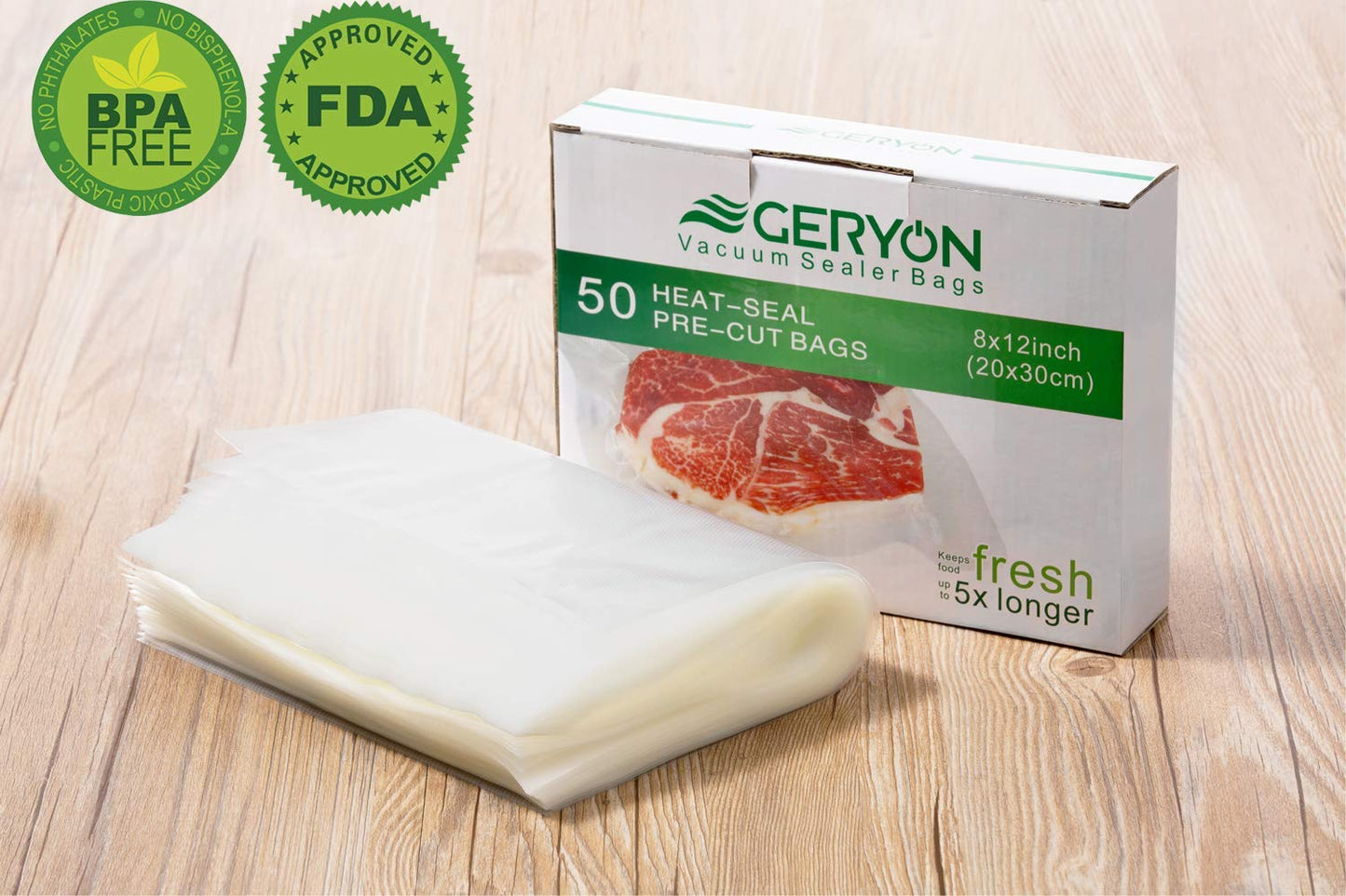 GERYON Vacuum Sealer Machine – Automatic Food Vacuum Sealer for Dry & Moist Food, Compact with LED Touch Panel, Includes Zipper Bags & Roll, Perfect for Sous Vide & Freezer Storage (Silver)