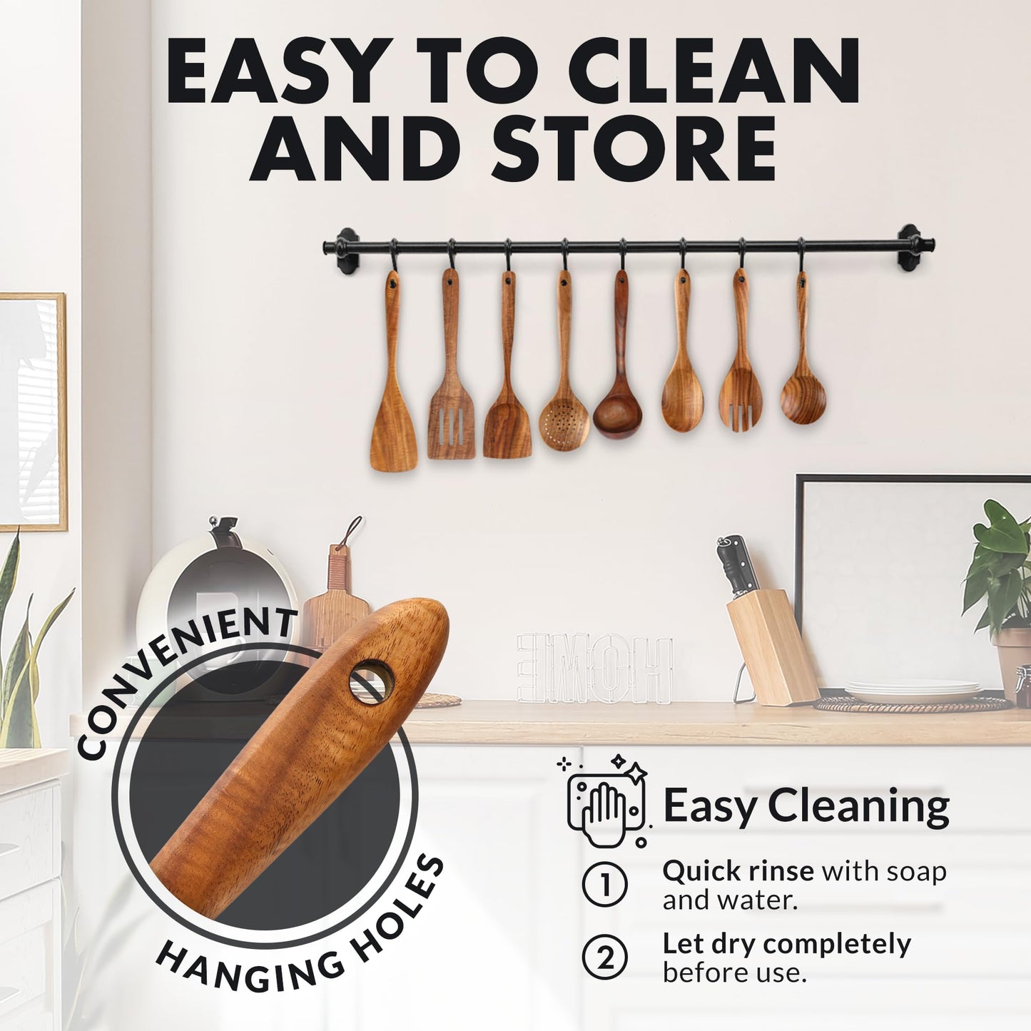 Zulay Kitchen 9.4" Teak Wooden Cooking Spoon – Durable, Non-Stick Wooden Utensil for Cooking, Stirring, Mixing & Serving – Heat-Resistant, Smooth Finish Kitchen Spoon for Nonstick Cookware