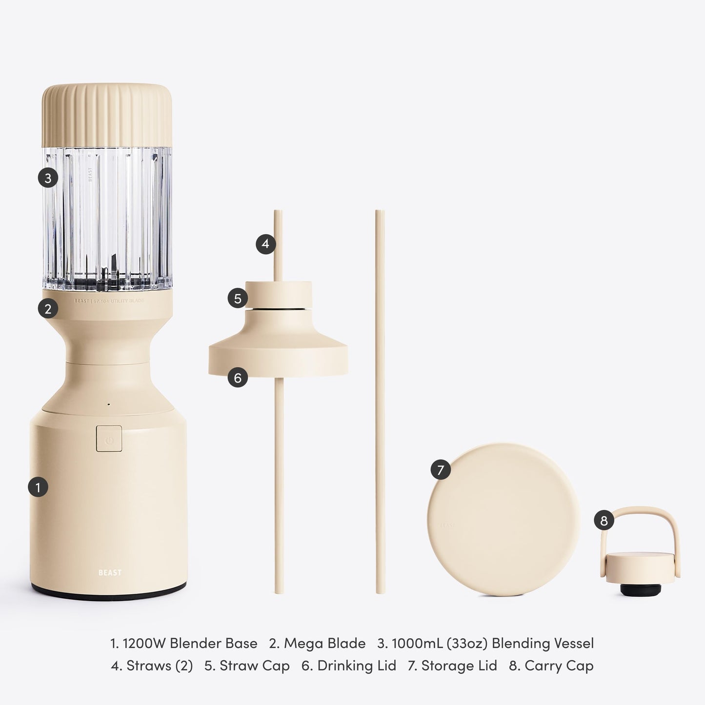 Beast Mega 1200 Plus | Premium Countertop Blender | Smoothies, Shakes, Sauces, Dips, Soups | Blends Ice and Frozen Fruit | XL Vessel | With Extra Vessels, Straw System | (Charcoal, 120V)