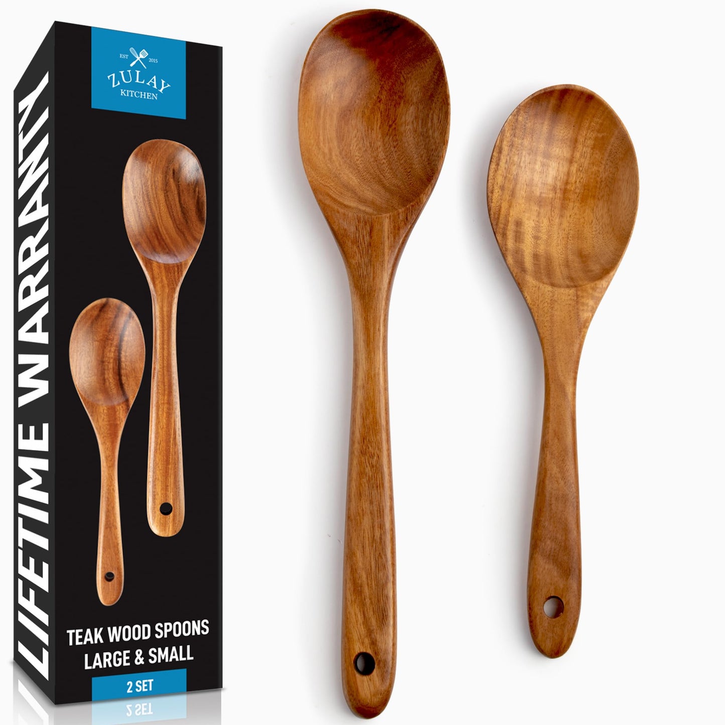 Zulay Kitchen 9.4" Teak Wooden Cooking Spoon – Durable, Non-Stick Wooden Utensil for Cooking, Stirring, Mixing & Serving – Heat-Resistant, Smooth Finish Kitchen Spoon for Nonstick Cookware