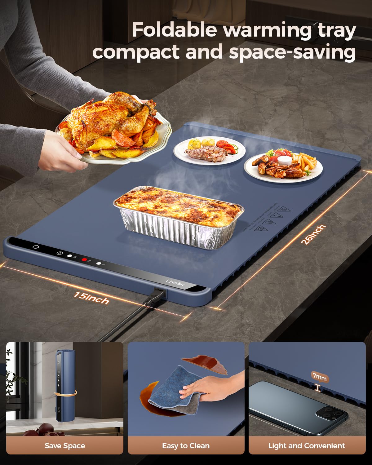 Warming Mat for Food,Food Warming Mat,Electric Warming Tray for Buffets Party and Home Daily Use,Heating Fastly in 10s,Portable Design,Timed Function for Your Family.