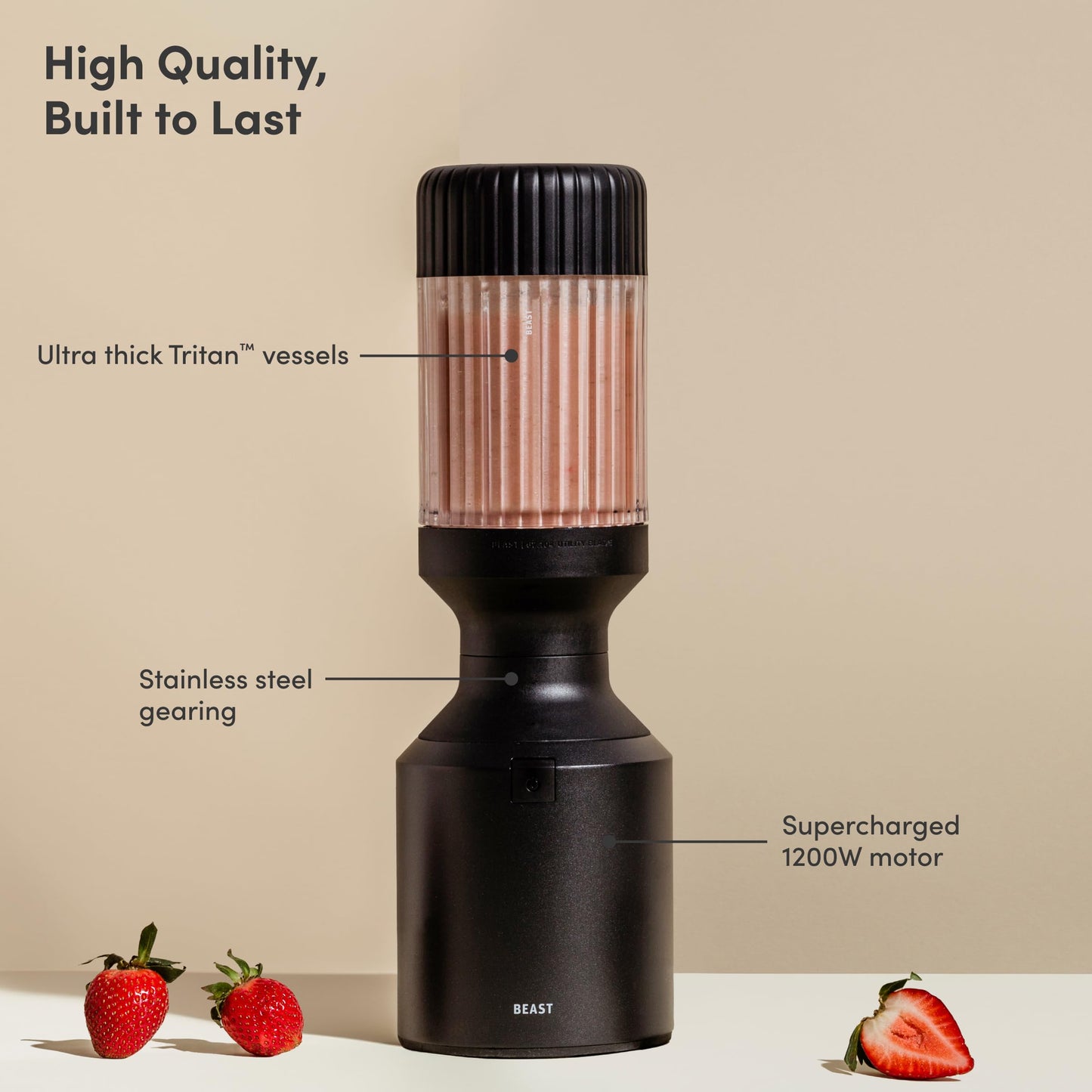 Beast Mega 1200 Plus | Premium Countertop Blender | Smoothies, Shakes, Sauces, Dips, Soups | Blends Ice and Frozen Fruit | XL Vessel | With Extra Vessels, Straw System | (Charcoal, 120V)