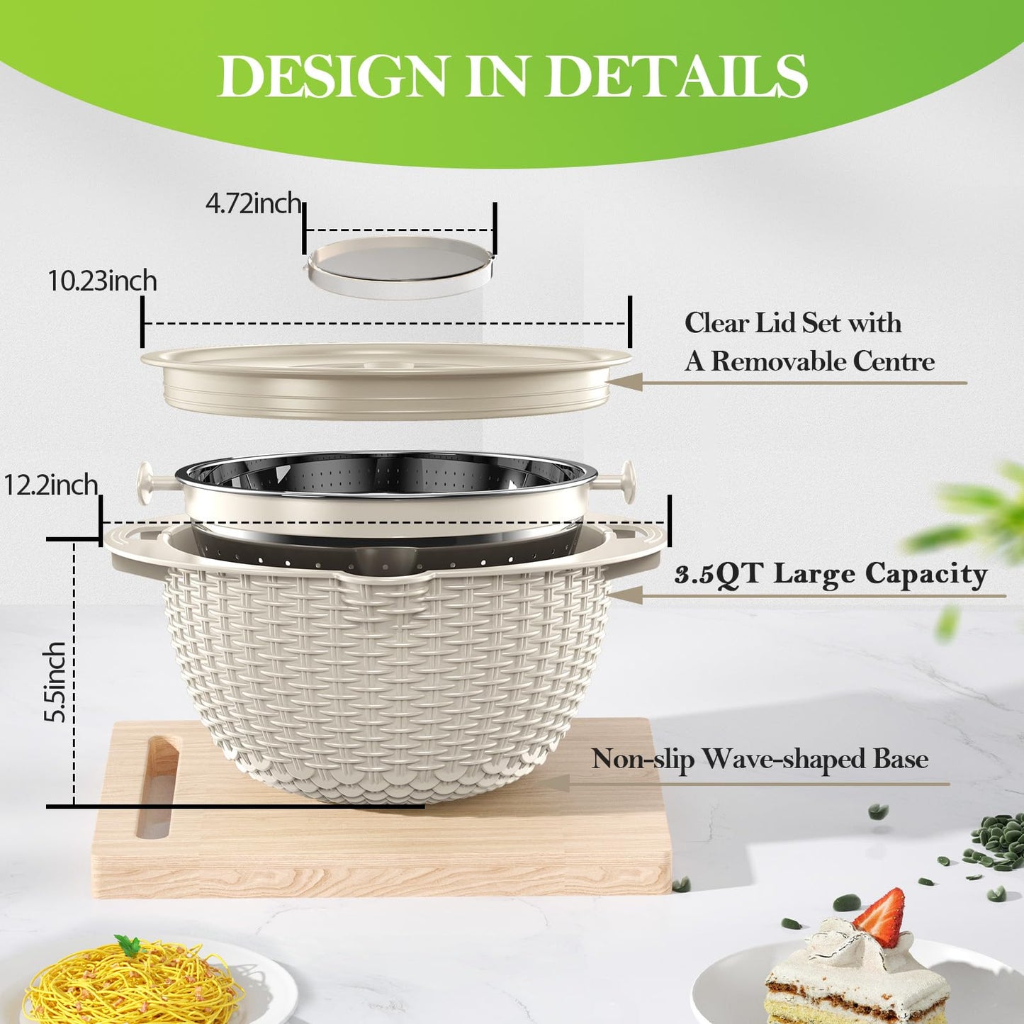 Over the Sink Colander - Strainers and Colanders - Stainless Steel Strainer - Expandable Sink Colander with Rubber Grip for Strain, Drain, Rinse Fruits, Vegetables, Home Kitchen Essentials