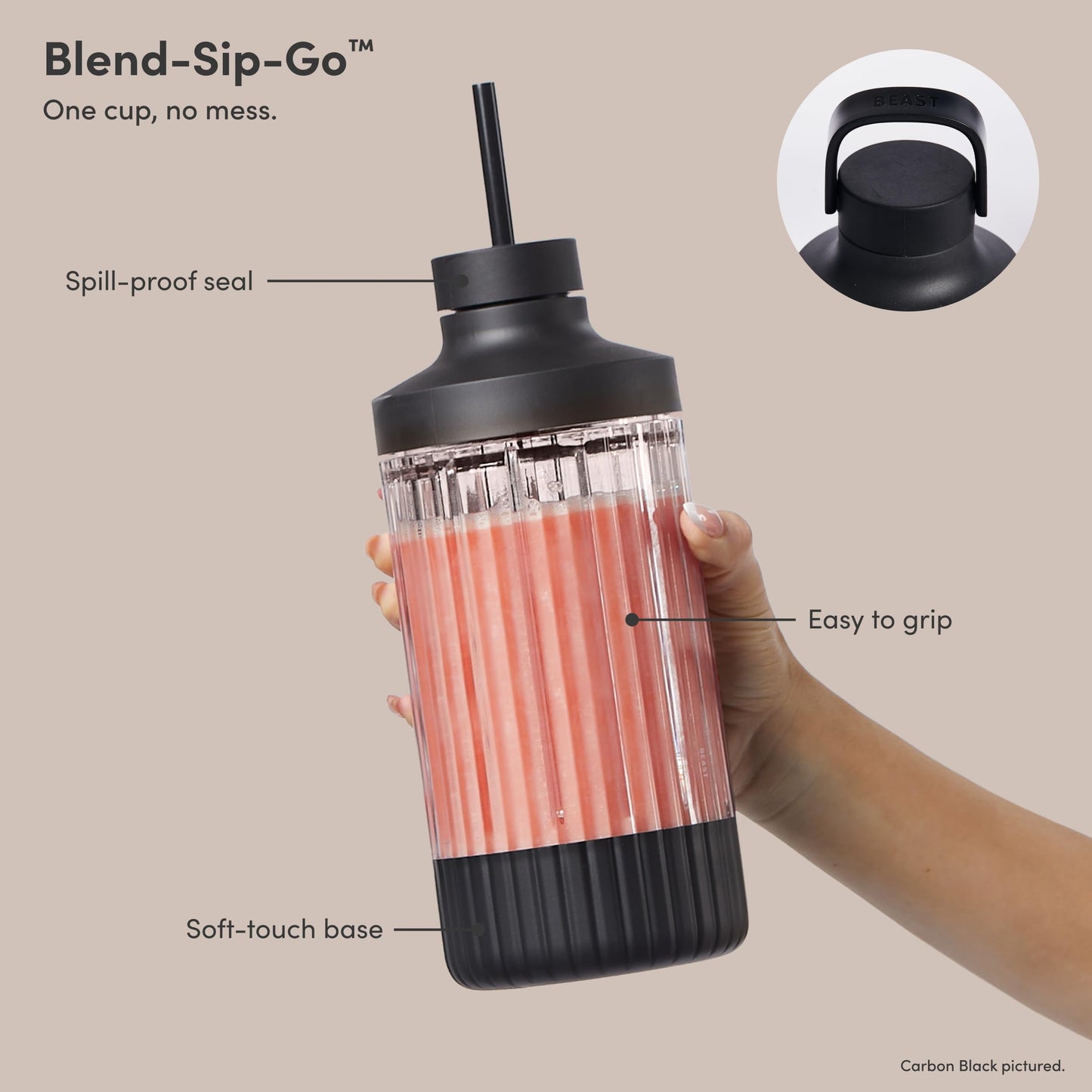 Beast Mega 1200 Plus | Premium Countertop Blender | Smoothies, Shakes, Sauces, Dips, Soups | Blends Ice and Frozen Fruit | XL Vessel | With Extra Vessels, Straw System | (Charcoal, 120V)