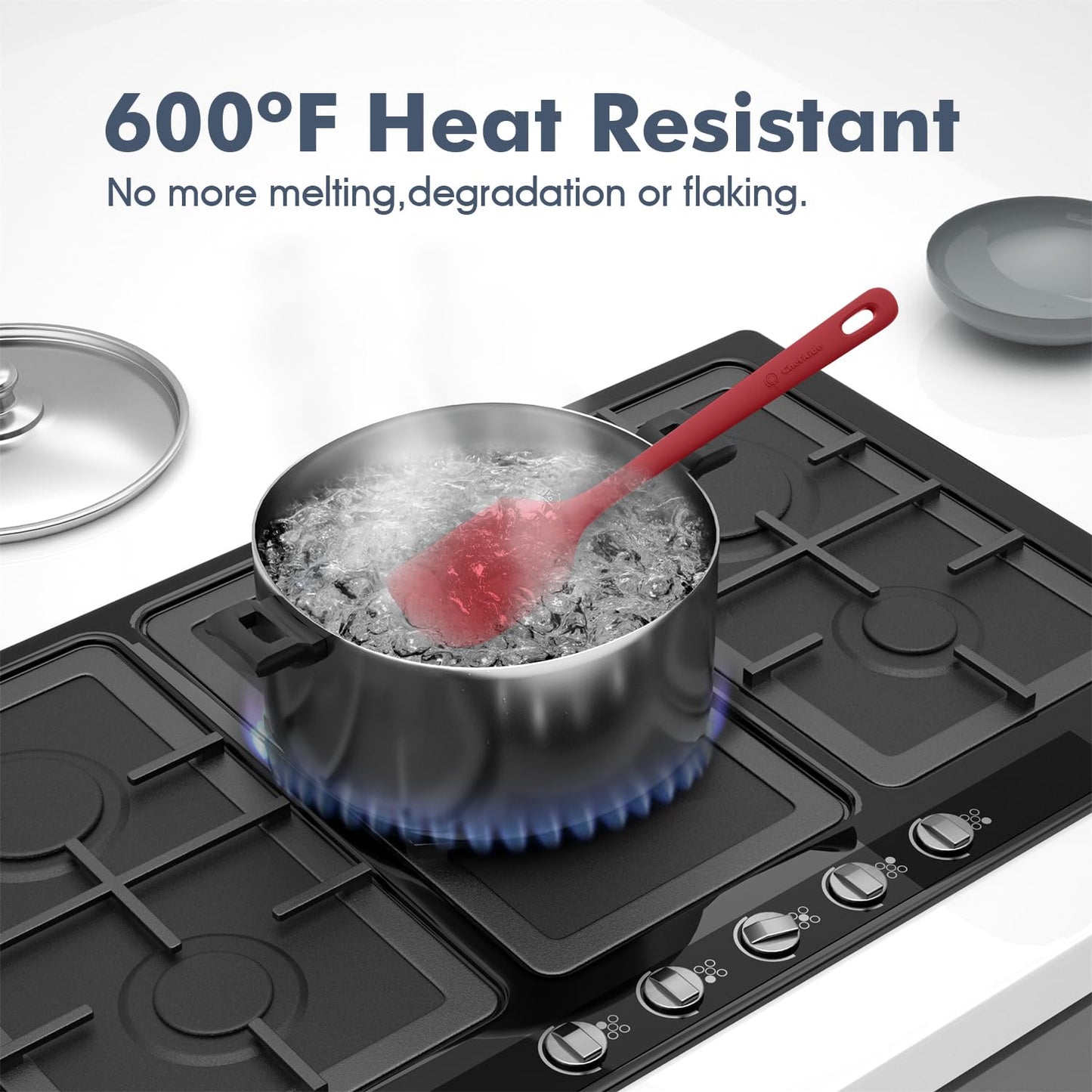 5 Pieces Silicone Spatula Set, Food Grade Rubber Spatula, Upgrade Strong Handle with Ergonomic Grip, Heat Resistant Up to 600°F for Nonstick Cookware, Cooking