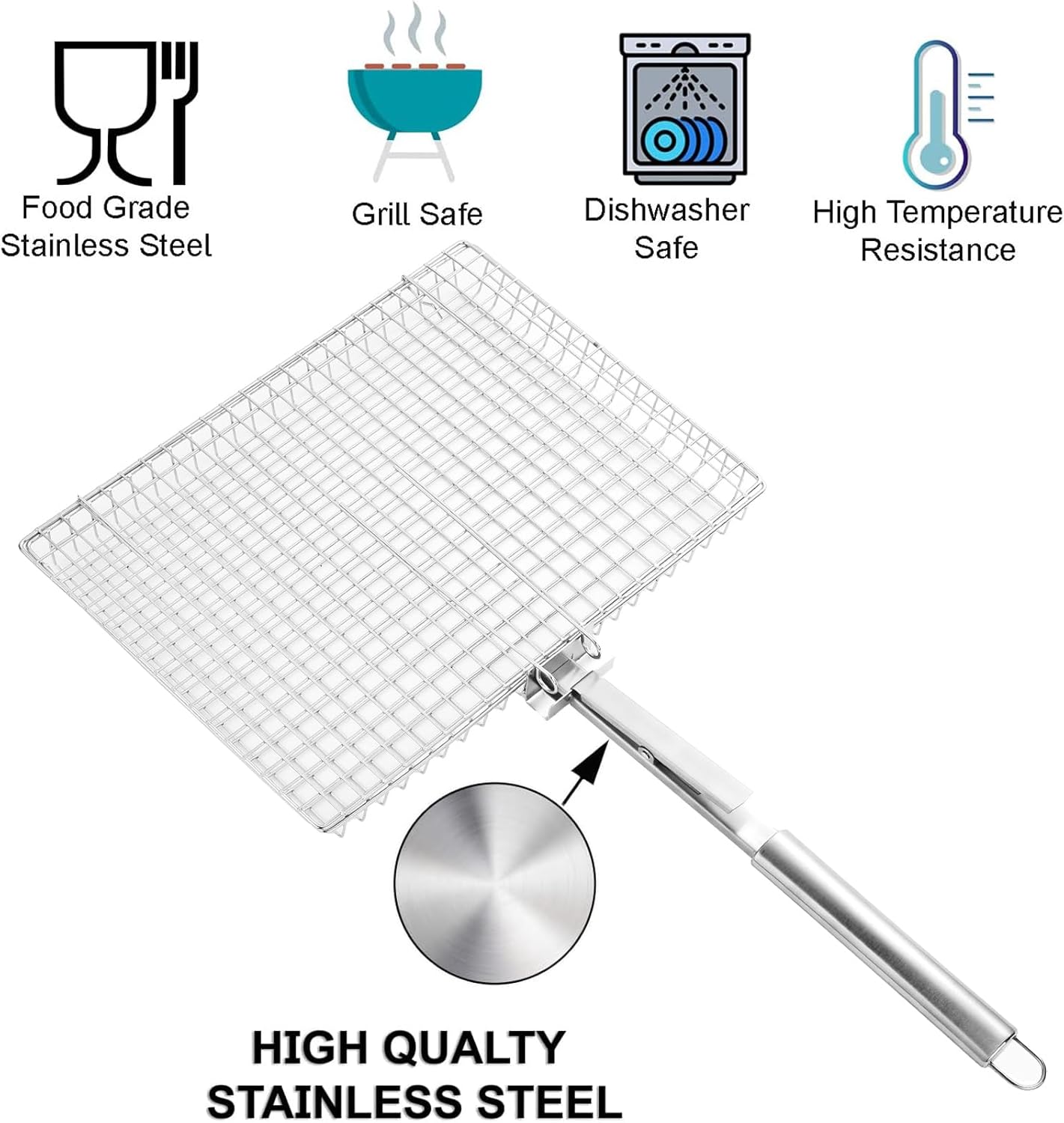 Grill Basket Extra Large,Grill Accessories for Outdoor Grill,Grilling Gifts for Men,Fish Grill Basket, Shrimp Vegetable, Veggie, Barbecue BBQ Rack, Camping Cooking, Unique Detachable Handle