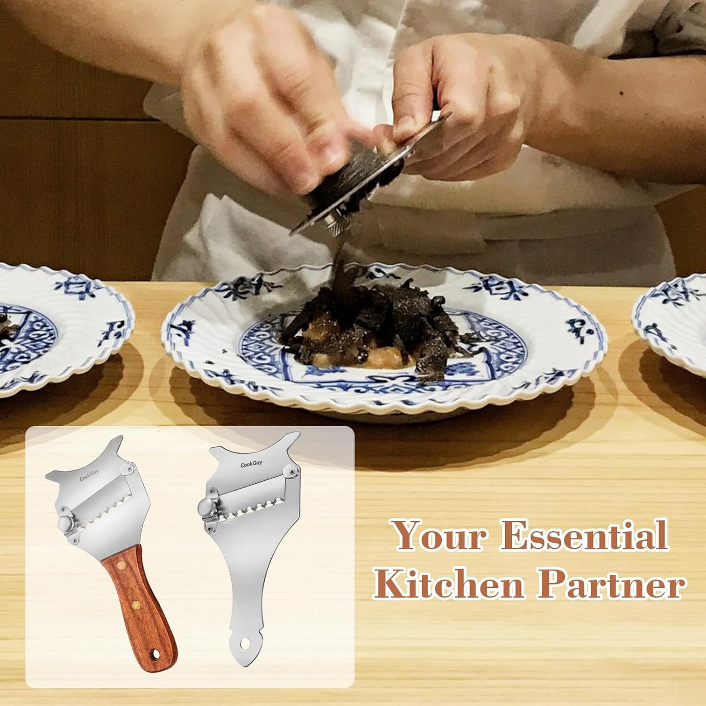 Cook Guy Premium Stainless Steel Truffle and Cheese Slicer with Adjustable Blade and Elegant Rosewood Handle, Versatile Chocolate Shaver and Wavy Blade Dessert Knife for Essential Kitchen Use