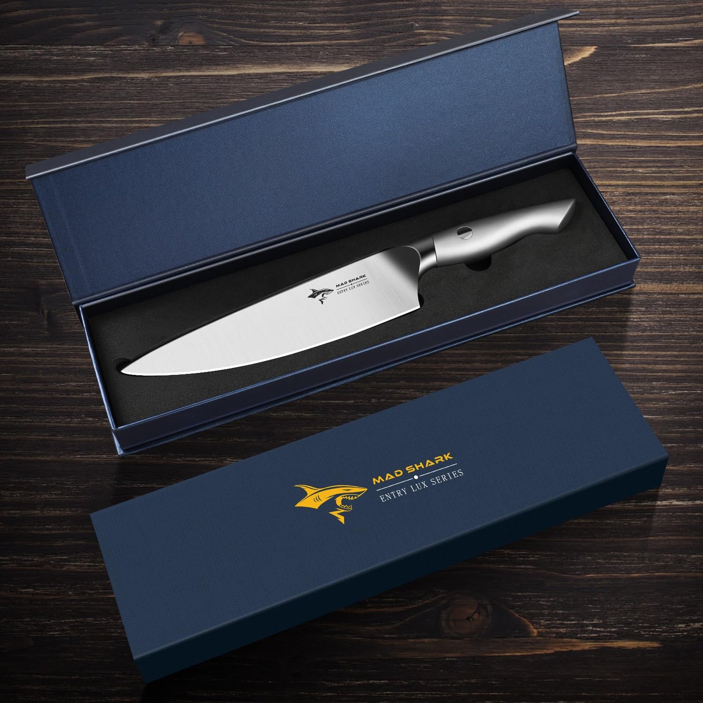 MAD SHARK Chef Knife 8 inch Chopping Knife High Carbon Stainless Steel Shark Chef's Knives with Ergonomic Handle, Cooking Knife with Gift Box, Birthday Gifts for Mom/Dad, Black