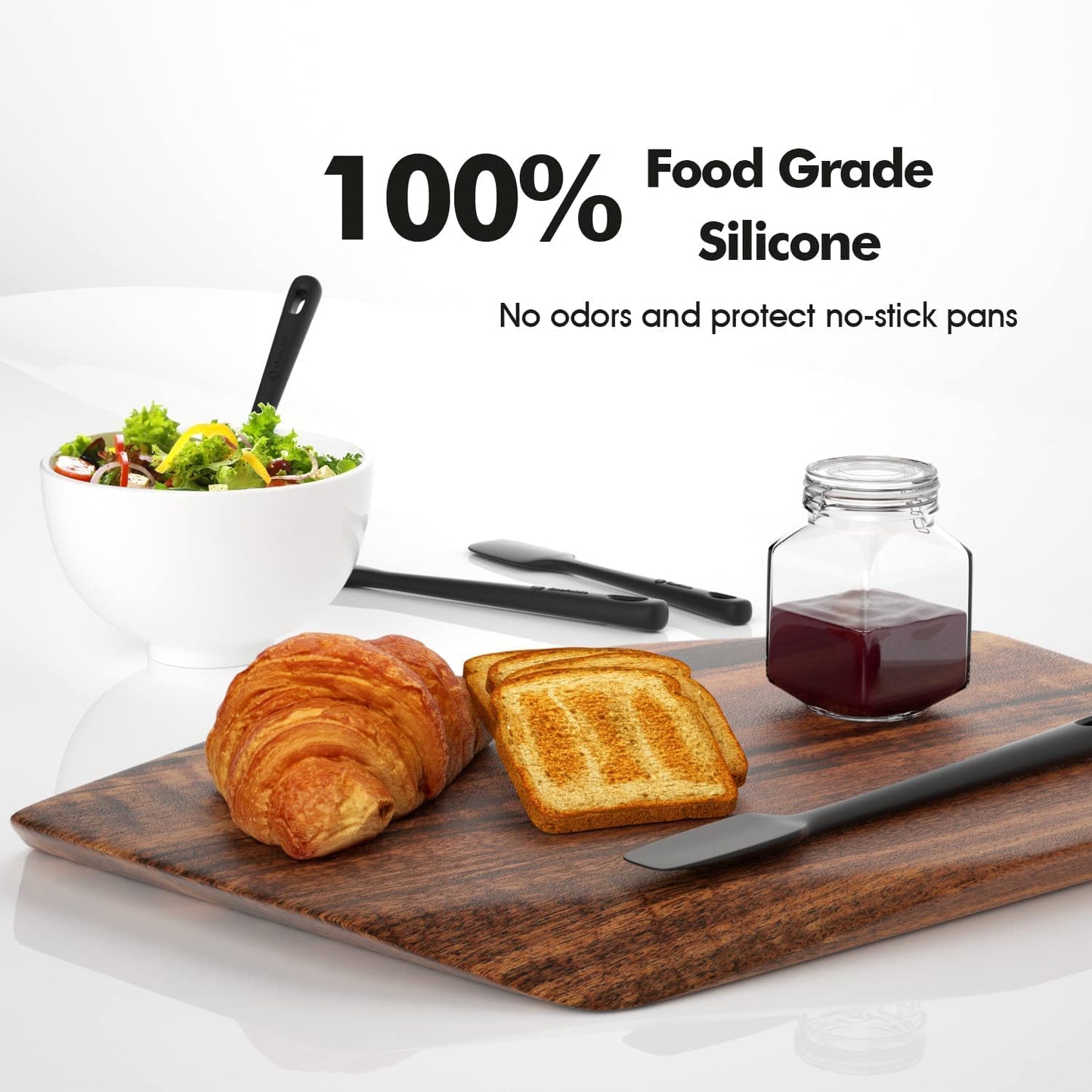 5 Pieces Silicone Spatula Set, Food Grade Rubber Spatula, Upgrade Strong Handle with Ergonomic Grip, Heat Resistant Up to 600°F for Nonstick Cookware, Cooking