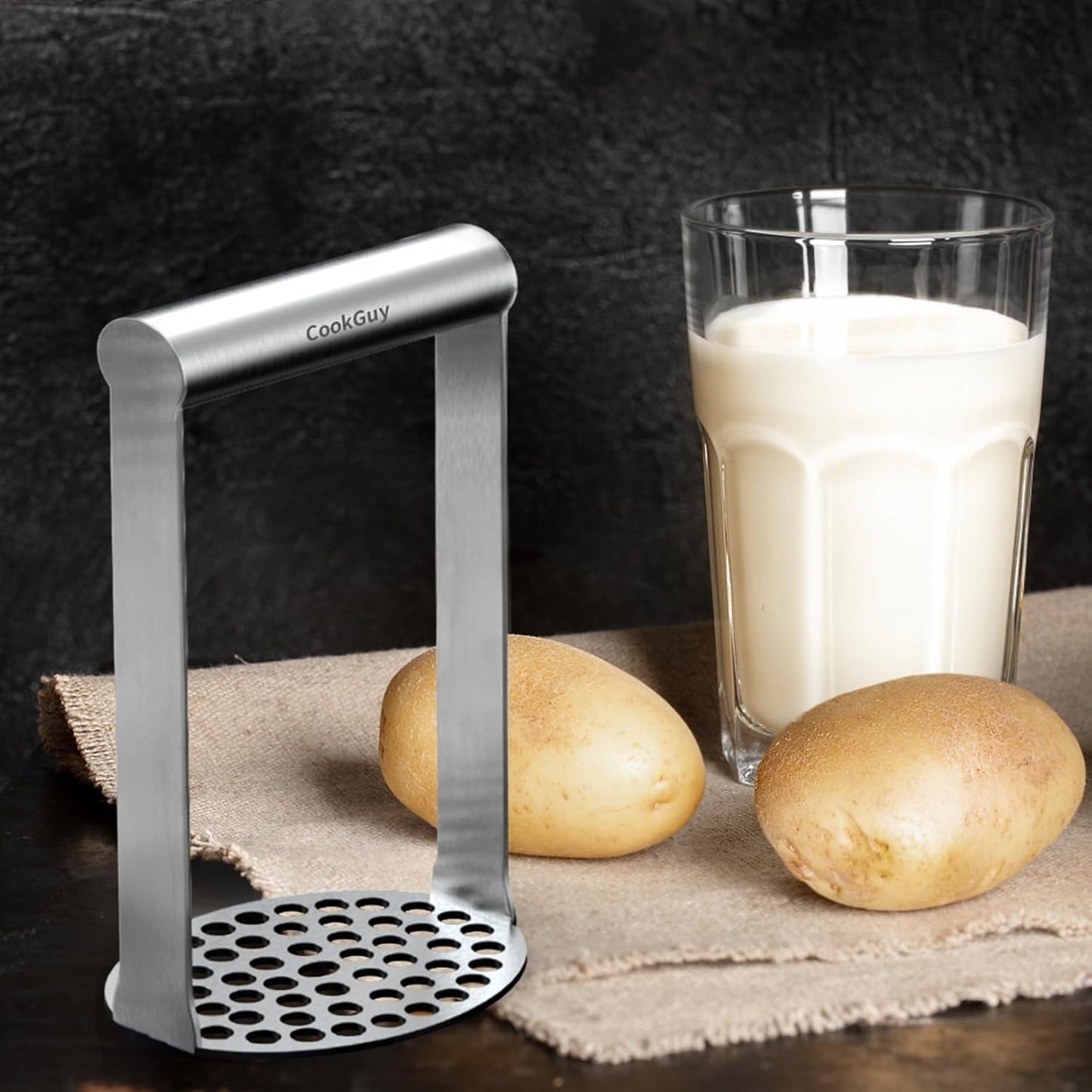 Cook Guy Heavy Duty Potato Masher – Premium Stainless Steel Food Masher for Potatoes, Avocados, Beans & Vegetables – Versatile Kitchen Tool with Ergonomic Horizontal Handle – Dishwasher Safe