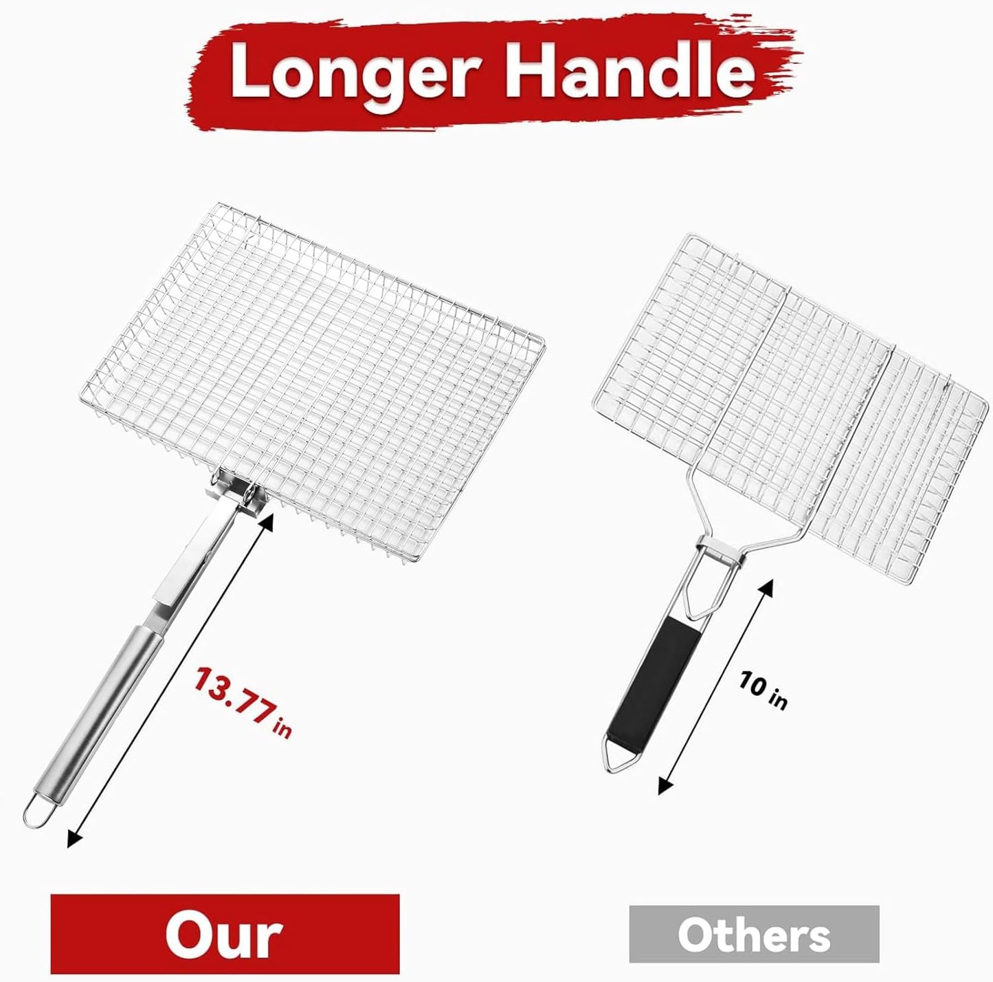 Grill Basket Extra Large,Grill Accessories for Outdoor Grill,Grilling Gifts for Men,Fish Grill Basket, Shrimp Vegetable, Veggie, Barbecue BBQ Rack, Camping Cooking, Unique Detachable Handle