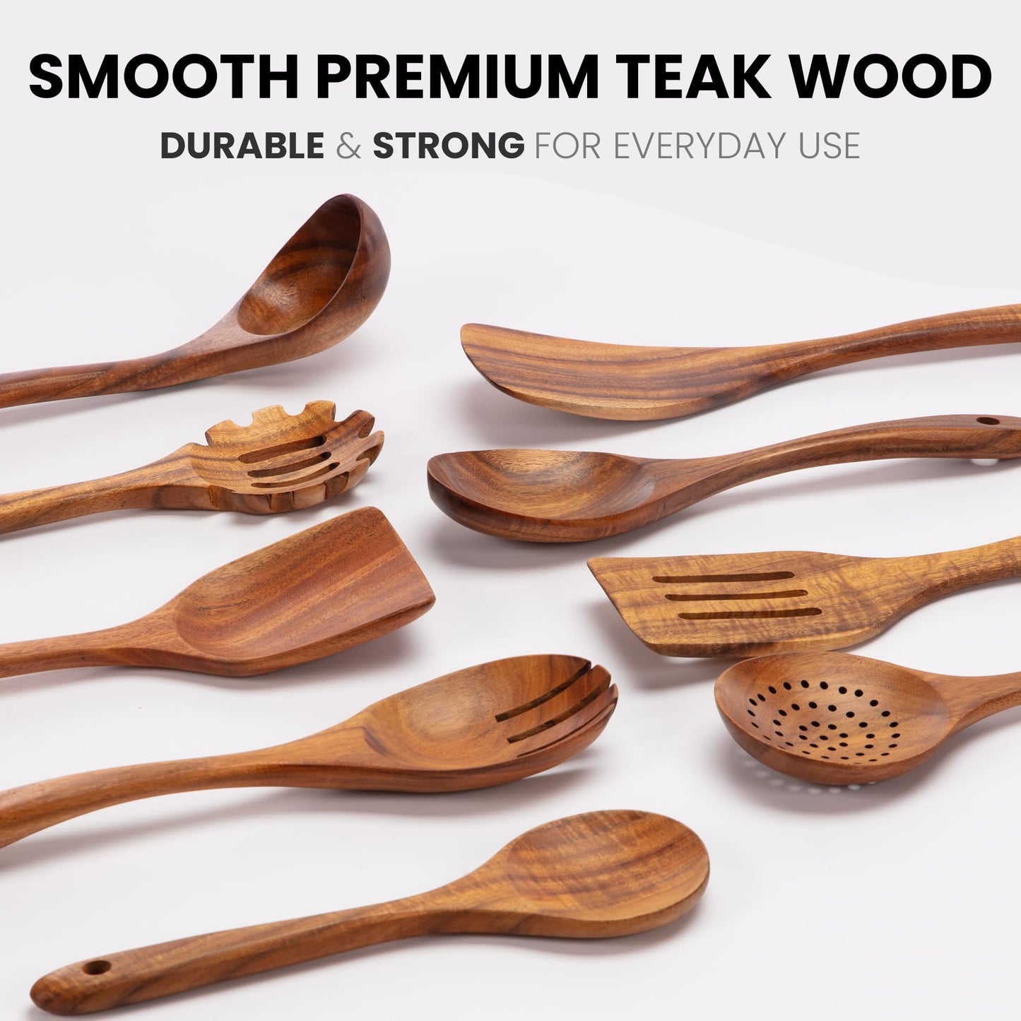 Zulay Kitchen 9.4" Teak Wooden Cooking Spoon – Durable, Non-Stick Wooden Utensil for Cooking, Stirring, Mixing & Serving – Heat-Resistant, Smooth Finish Kitchen Spoon for Nonstick Cookware