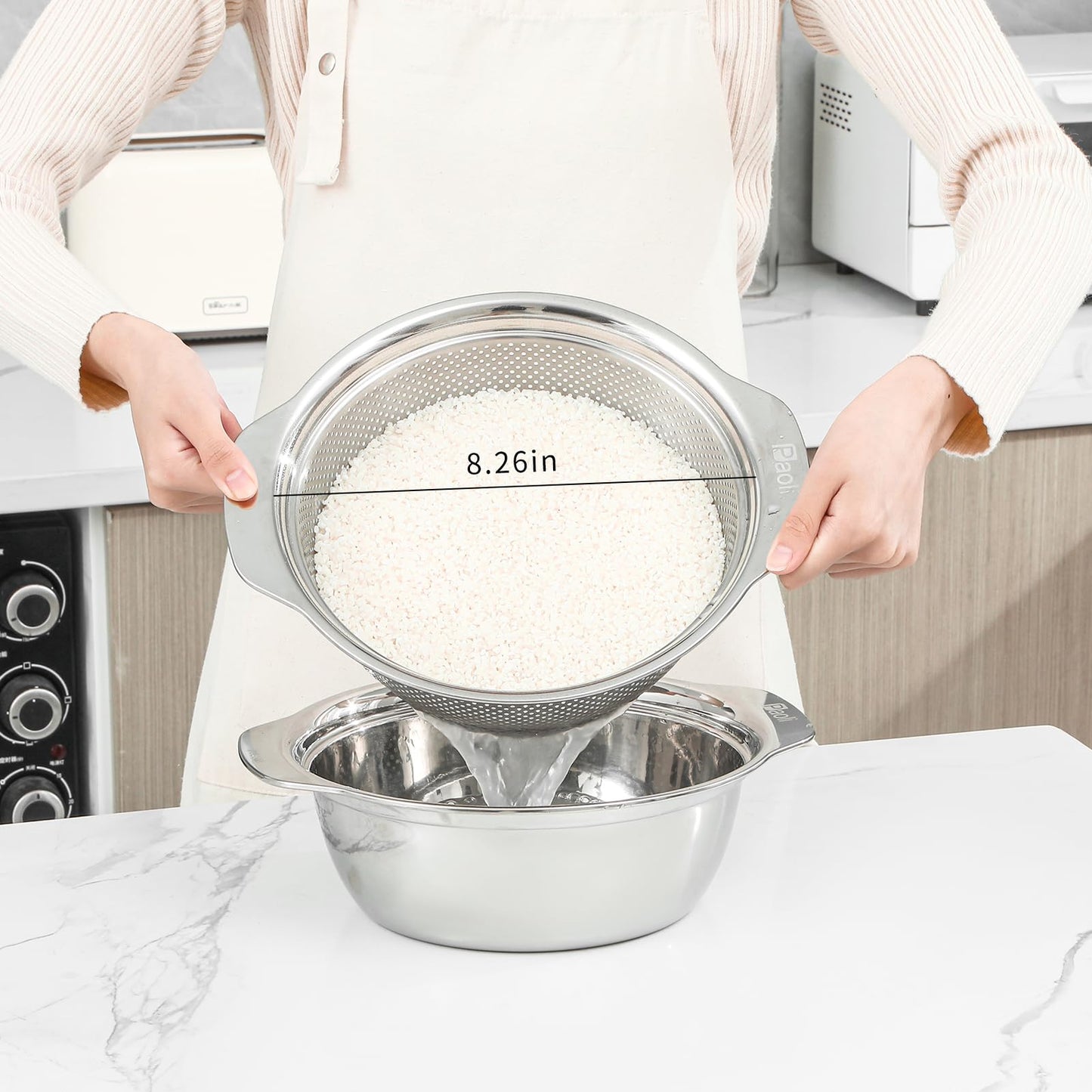 304 Stainless Steel Microporous Colander, 2.5QT Large Capacity with Mixing Bowl For washing vegetables, fruit and rice and for draining cooked pasta(2PC)