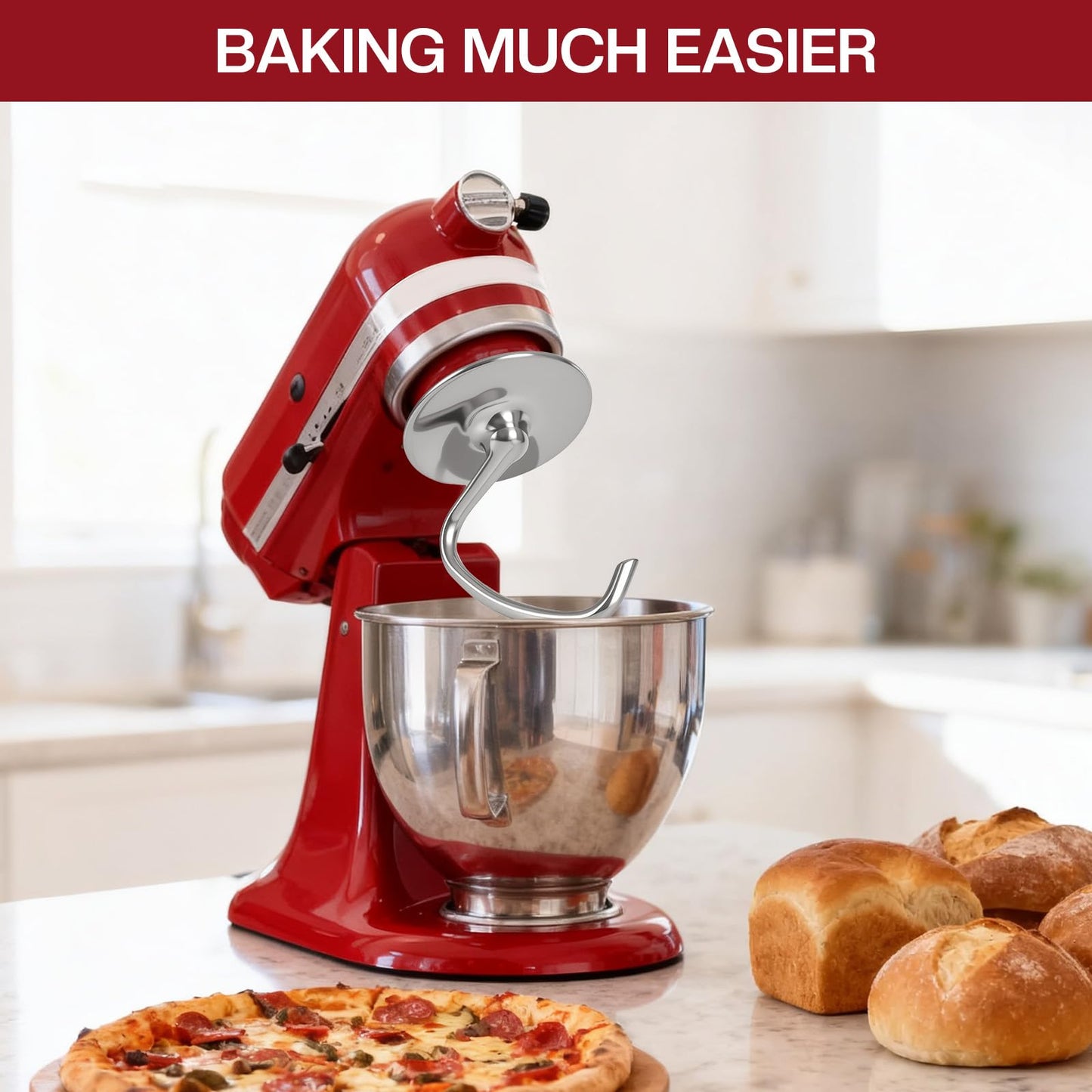 Stainless Steel Dough Hook for Kitchenaid 4.5-5 Qt Tilt-Head Mixers,Dishwasher Safe,Heavy-Duty Replacement K45DH for kitchen aid Dough Hook Attachment