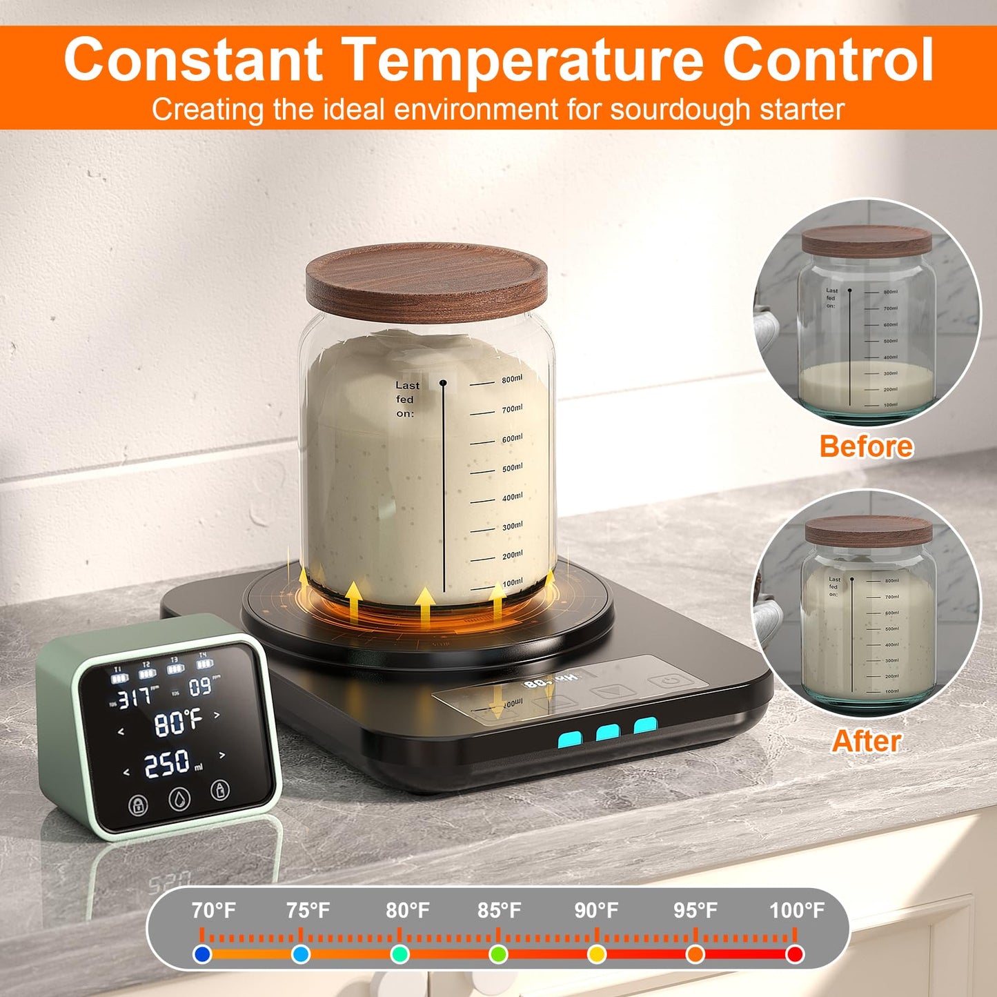 Electric Sourdough Starter Warmer Mat, Upgrade Warming Heating Pad for Sour Dough Starter, Sourdough Heater Proofing Tool for Home Baking with US Plug Thermostat Control, Timing, Memory Function