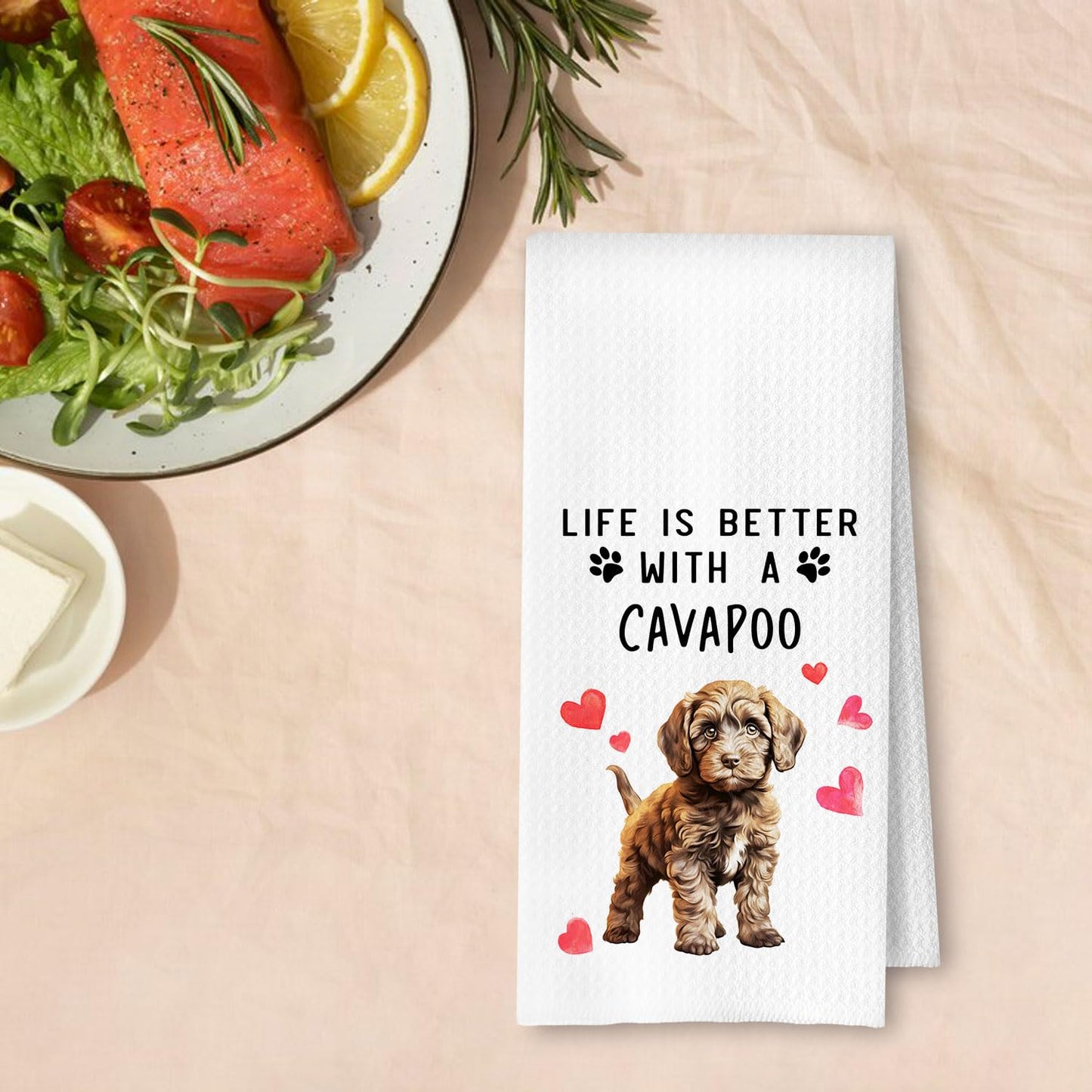 Cavapoo Dog Kitchen Towels, Cavapoo Gifts for Women Dish Tea Towels for Kitchen Decor, Dog Lovers Mom Gifts Decorative Hand Towel for Bathroom, 16x24 Inches