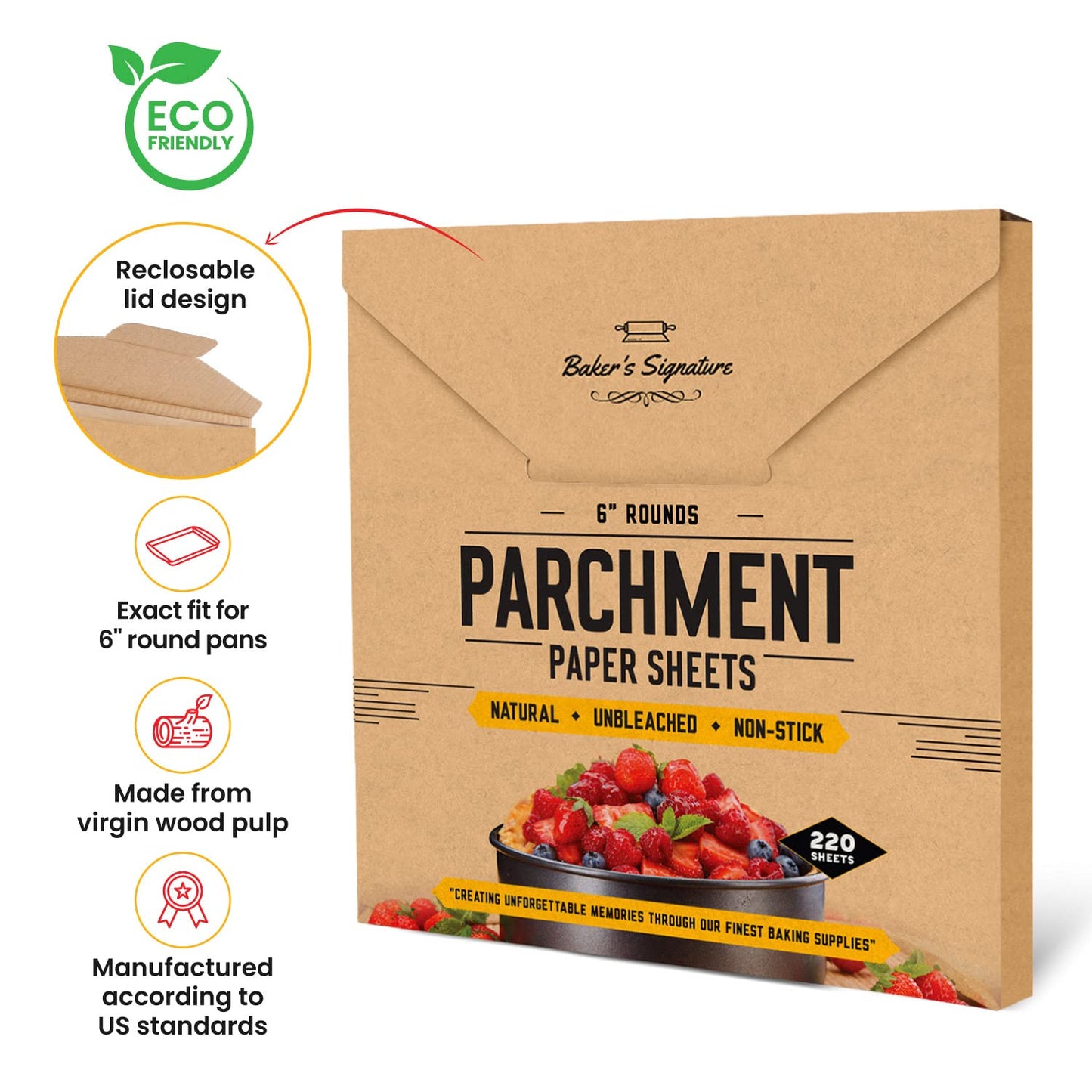 [220 Liners] Heavy Duty 8 Inch Parchment Rounds Paper Baking Sheets | Precut Silicone Coated & Unbleached – Will Not Curl or Burn – Non-Toxic & Comes in Convenient Packaging